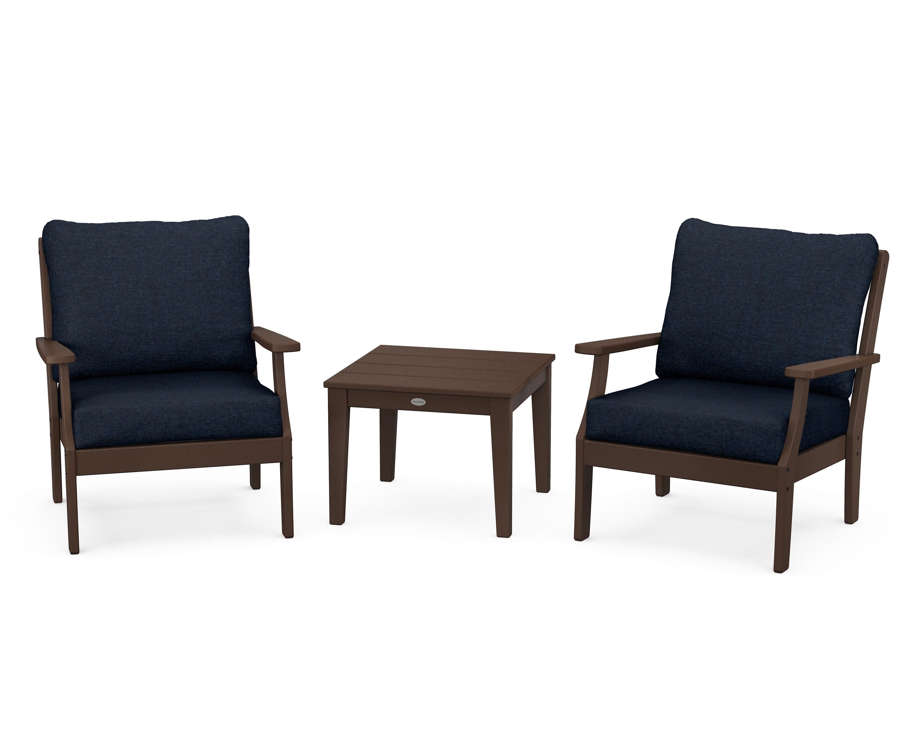 Braxton 3-Piece Deep Seating Set in Mahogany / Marine Indigo