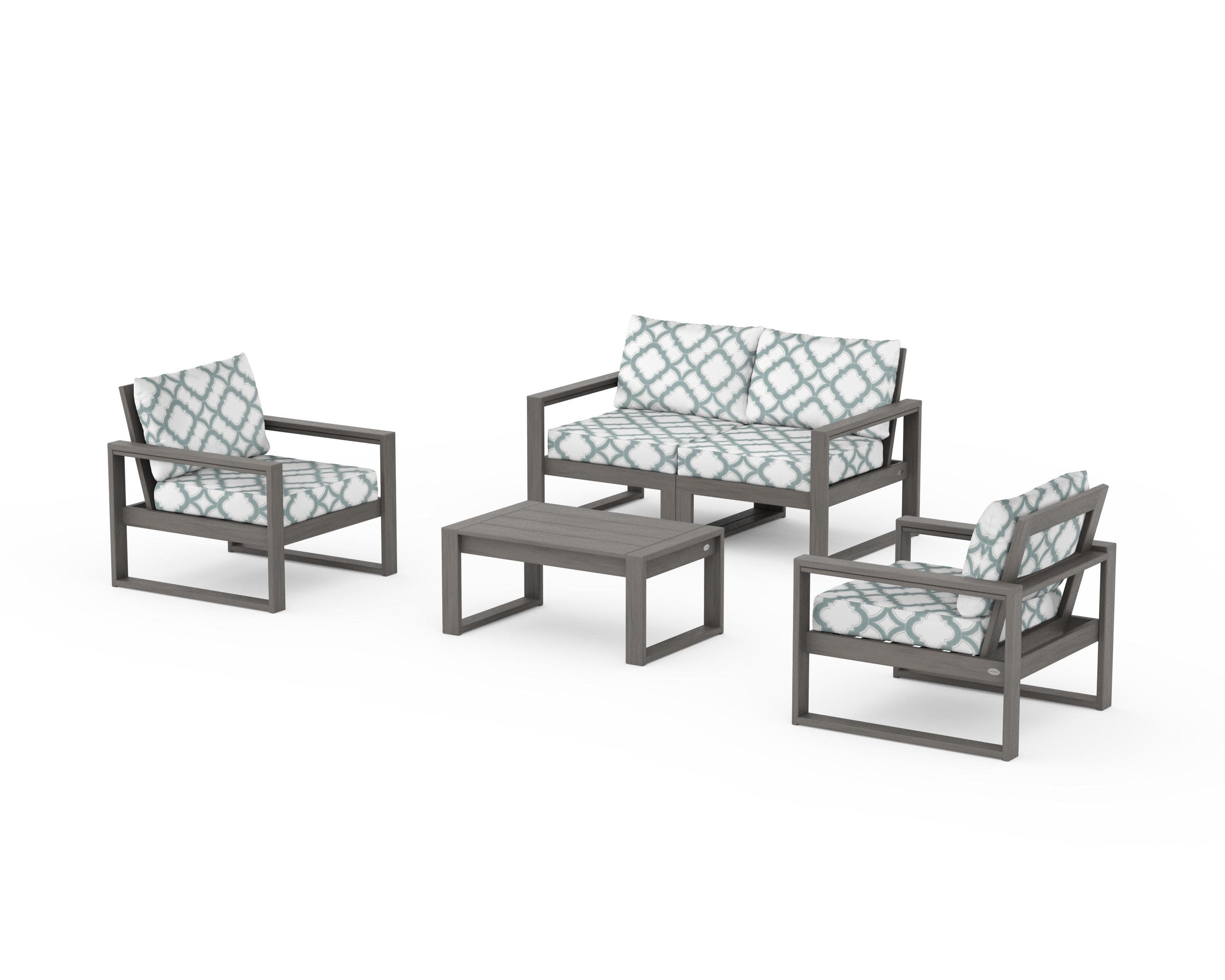 EDGE Sectional 4-Piece Deep Seating Set with Loveseat in Driftwood / Trellis Glacier Spa