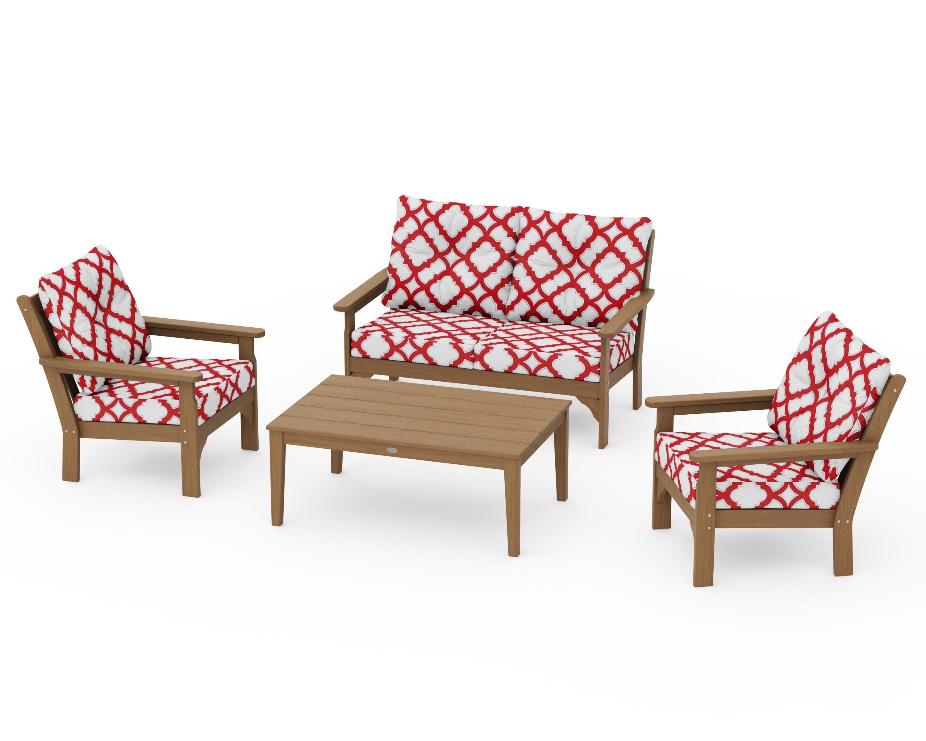 Vineyard 4-Piece Deep Seating Set in Natural / Trellis Crimson