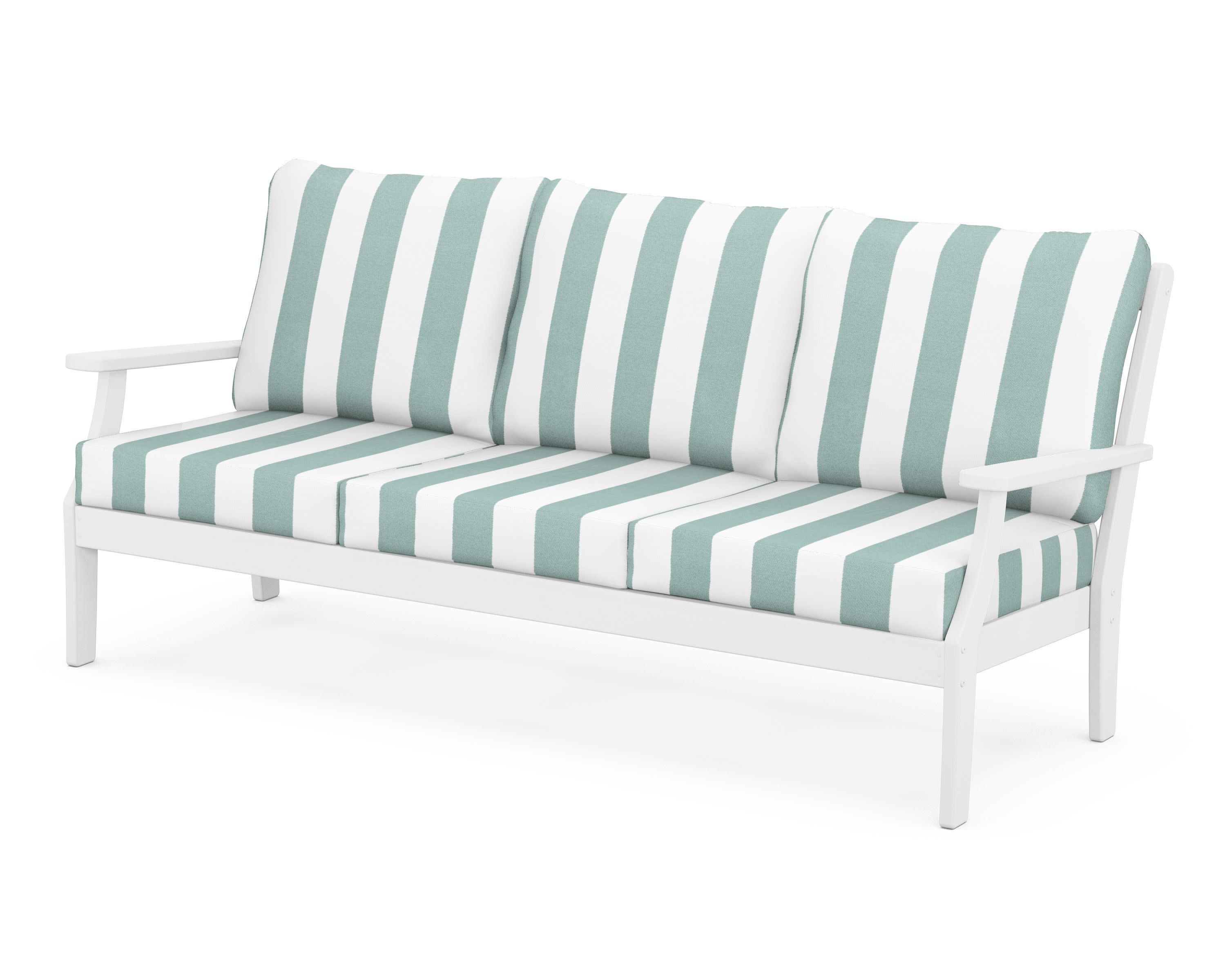 Braxton Deep Seating Sofa in White / Cabana Stripe Glacier Spa