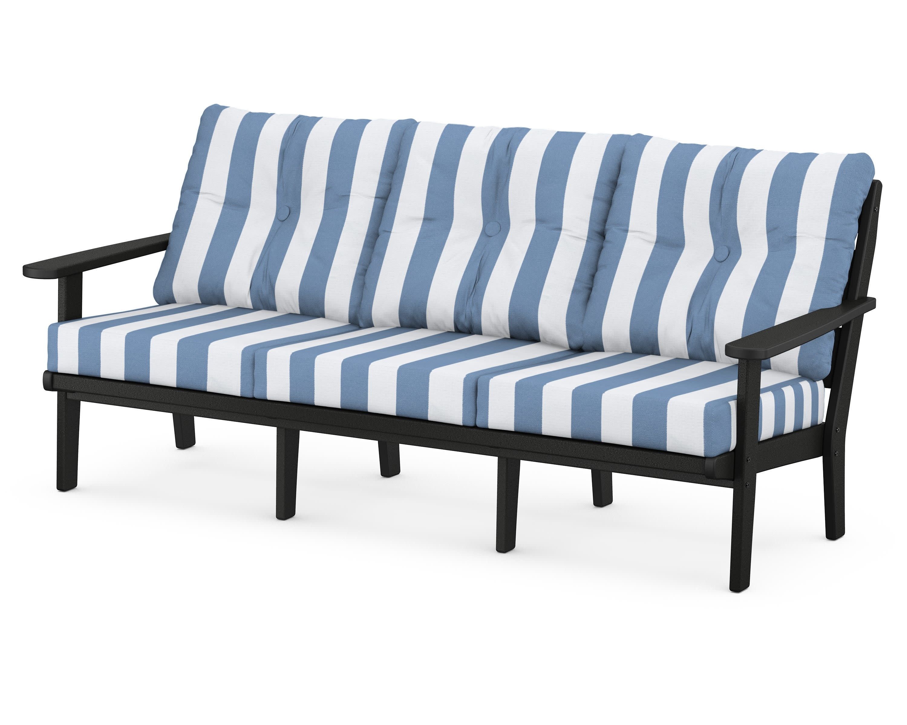 Lakeside Deep Seating Sofa in Black / Cabana Stripe Sky Blue