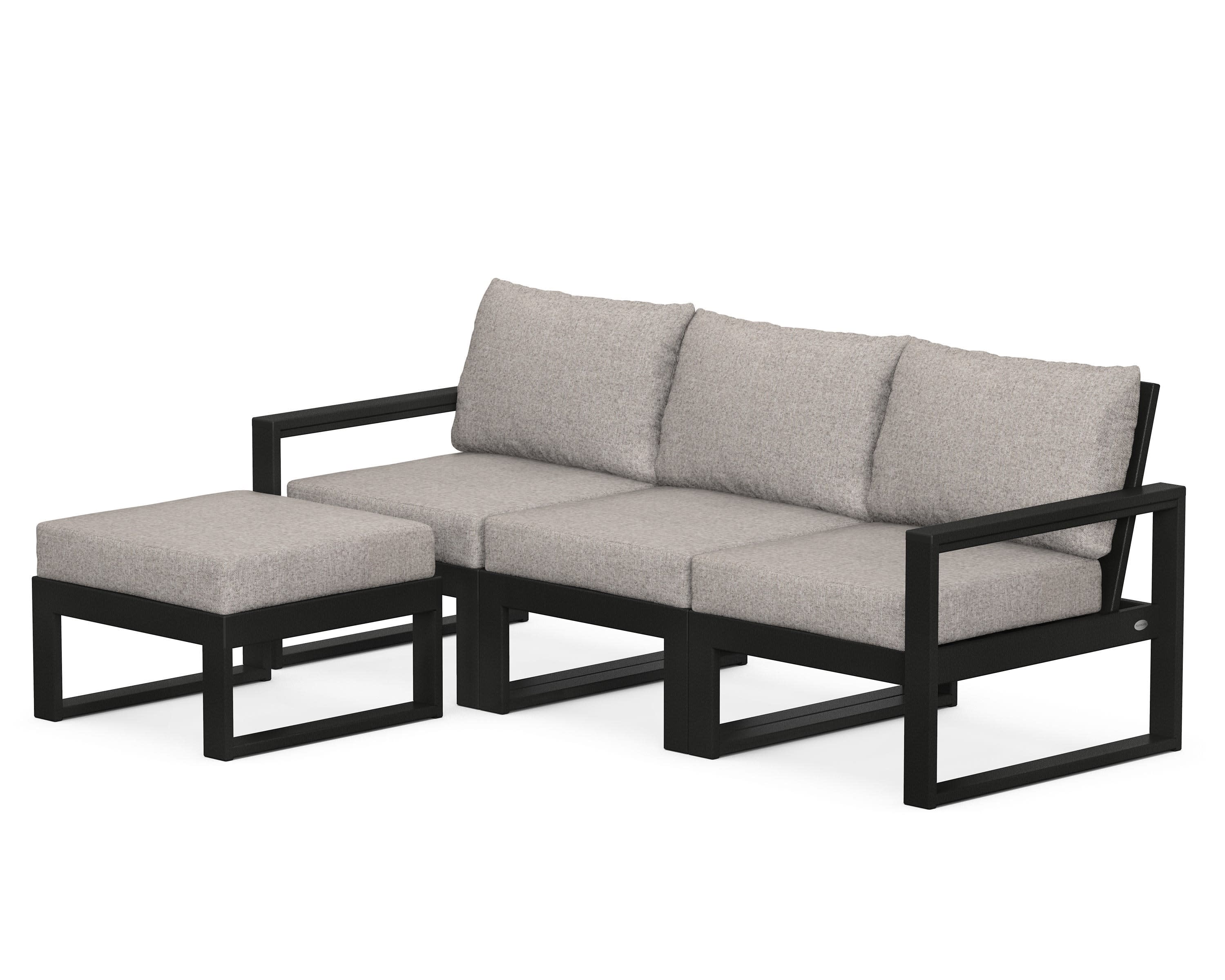 EDGE 4-Piece Modular Deep Seating Set with Ottoman in Black / Weathered Tweed