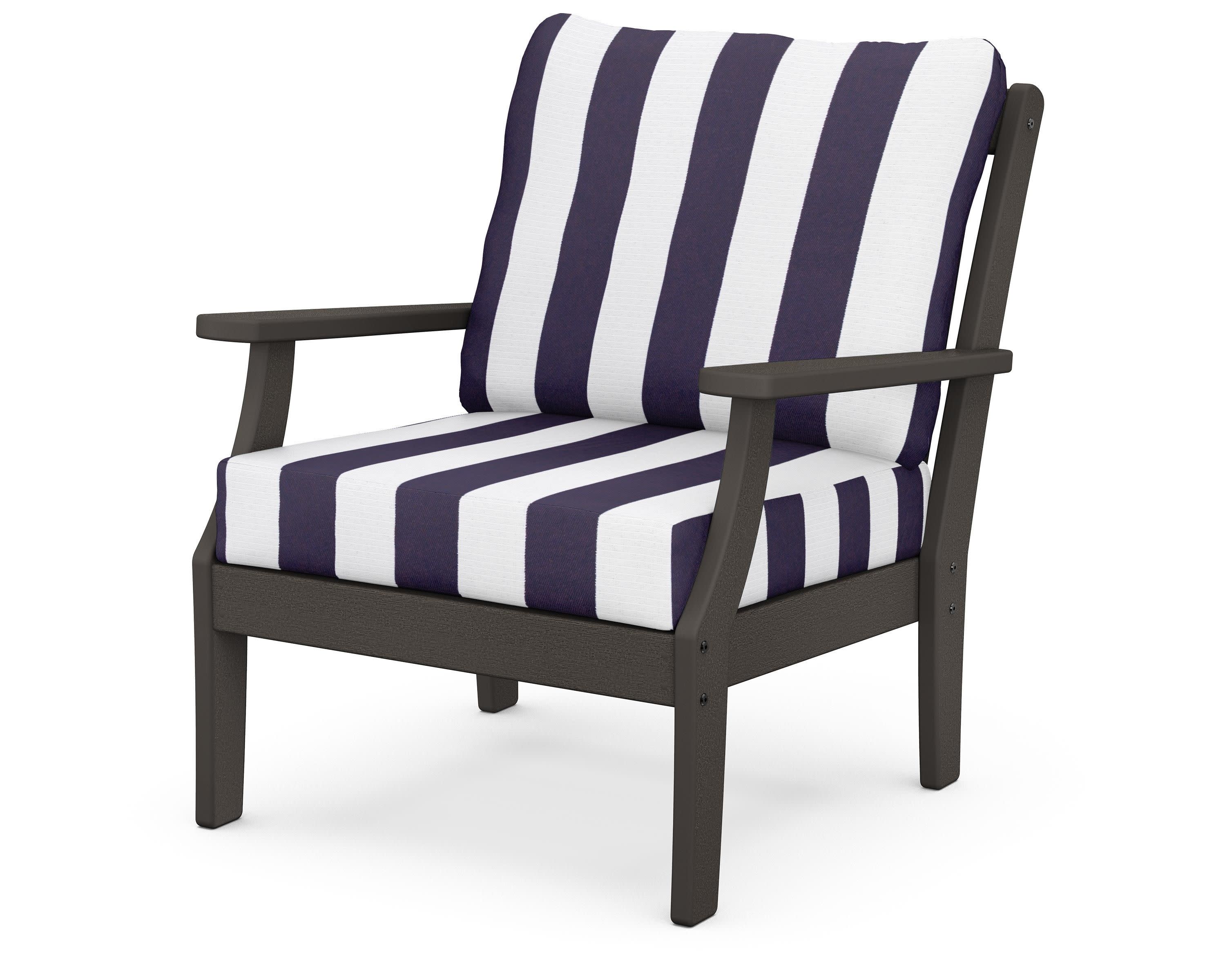 Braxton Deep Seating Chair in Vintage Coffee / Cabana Stripe Navy