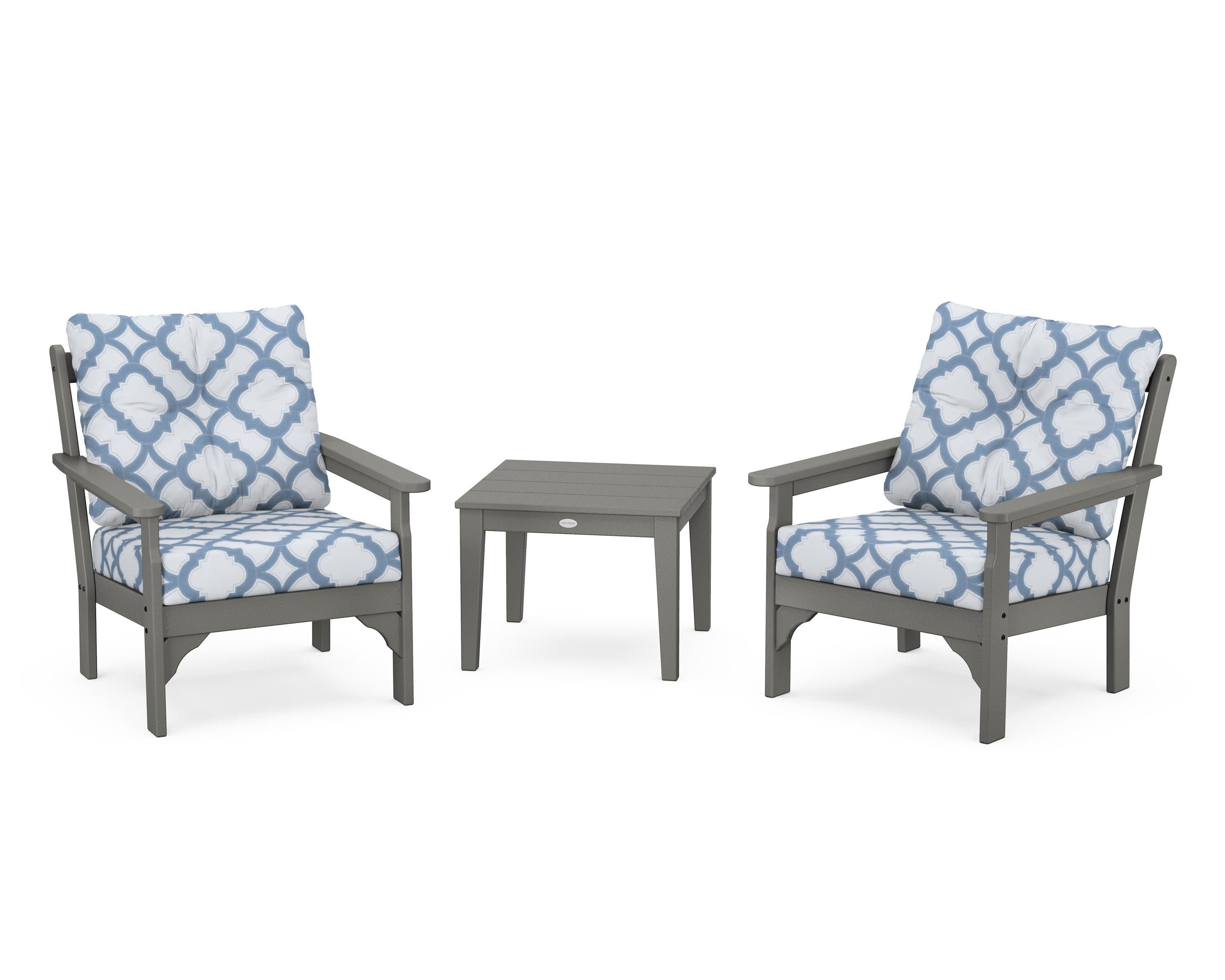 Vineyard 3-Piece Deep Seating Set in Slate Grey / Trellis Sky Blue