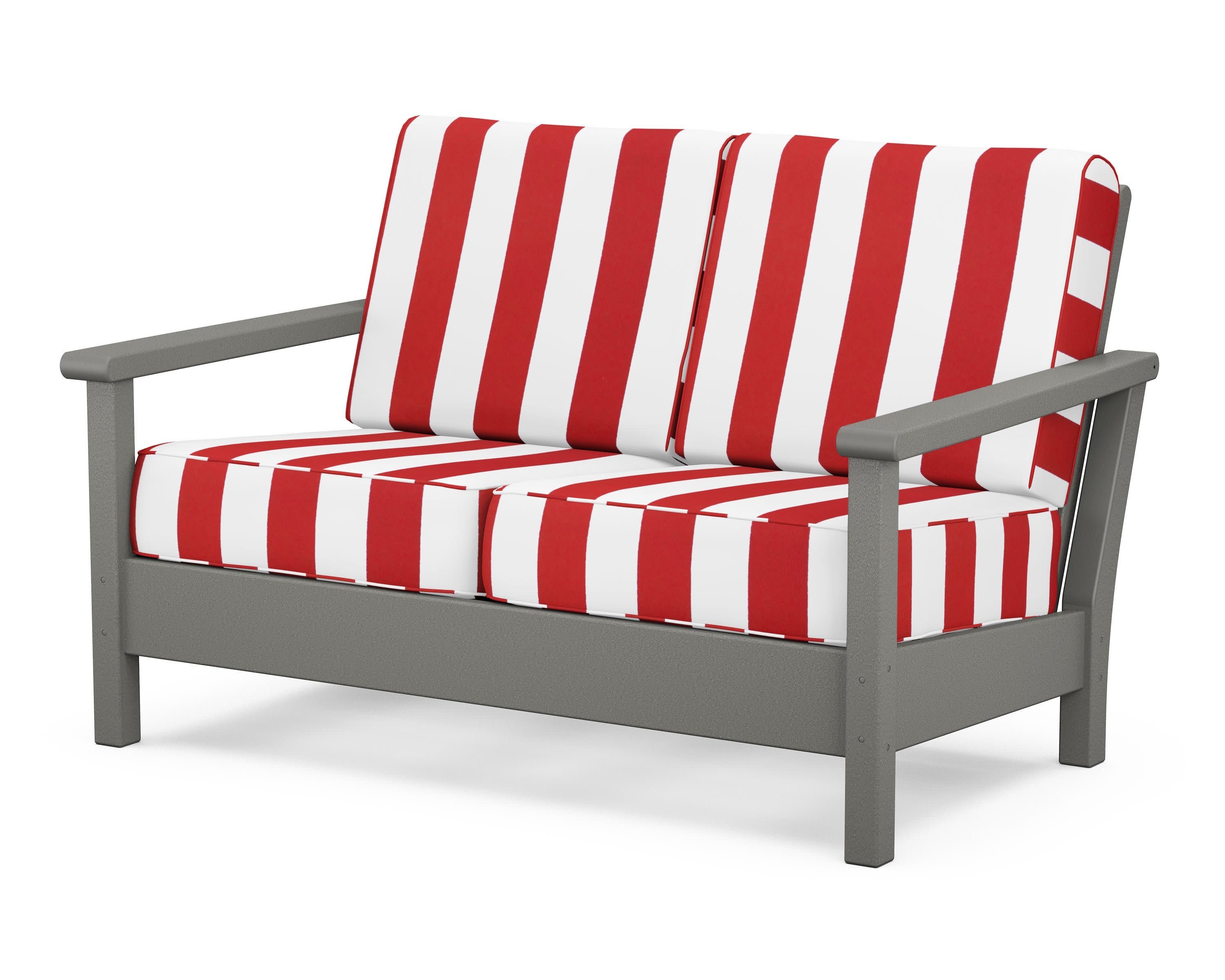 Harbour Deep Seating Loveseat in Slate Grey / Cabana Stripe Crimson