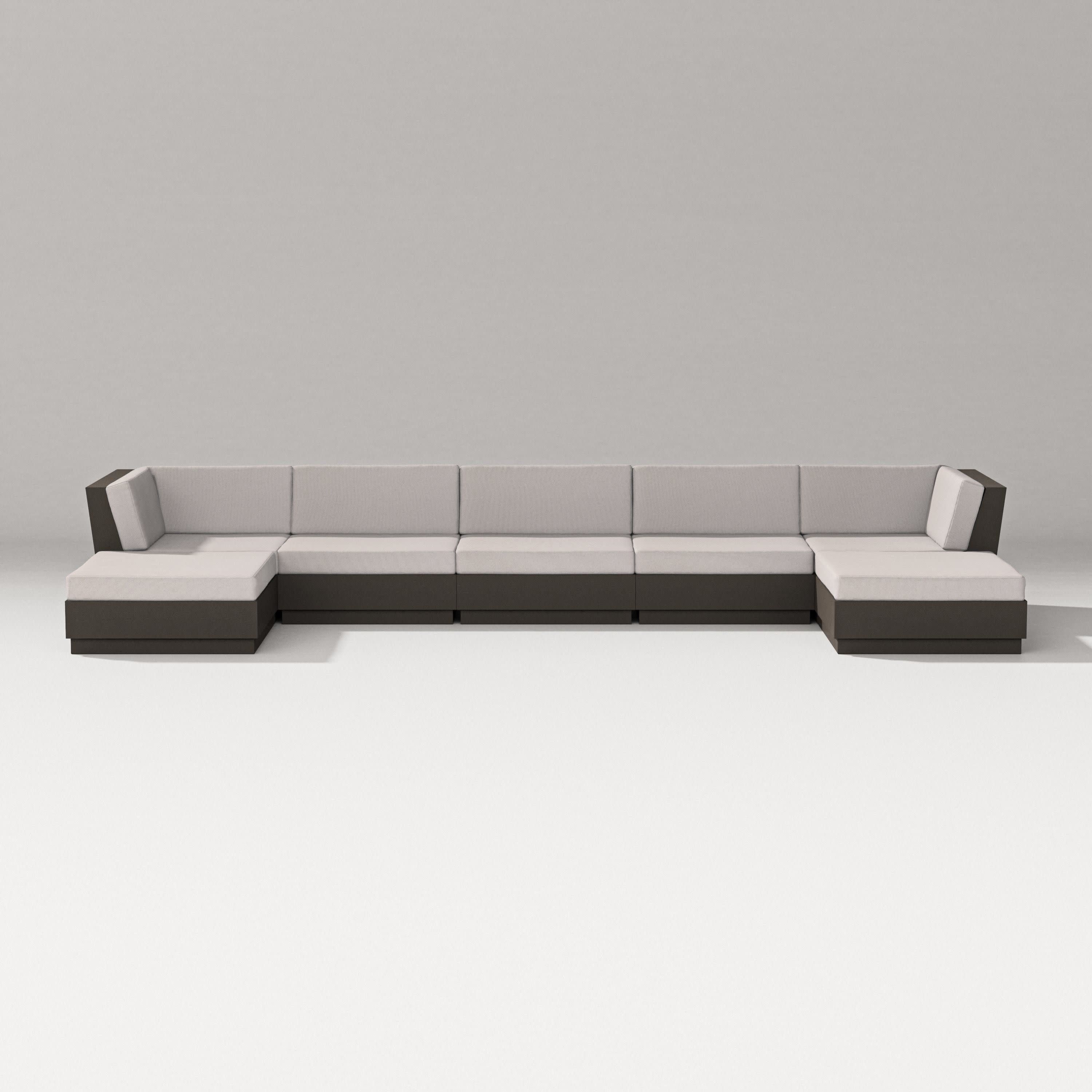 Elevate 7-Piece Double Chaise Sectional in Vintage Coffee / Dune Burlap