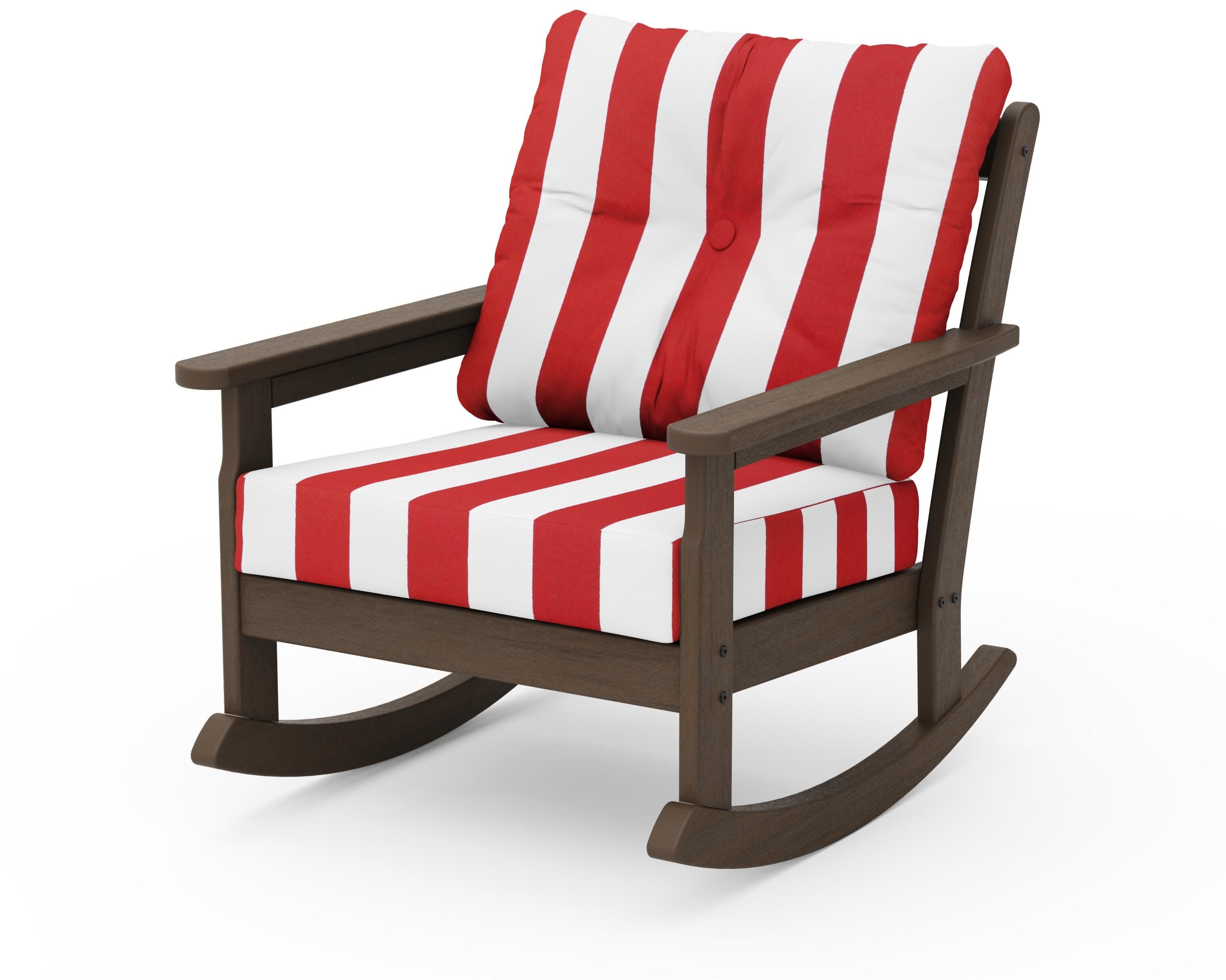 Vineyard Deep Seating Rocking Chair in Kona / Cabana Stripe Crimson