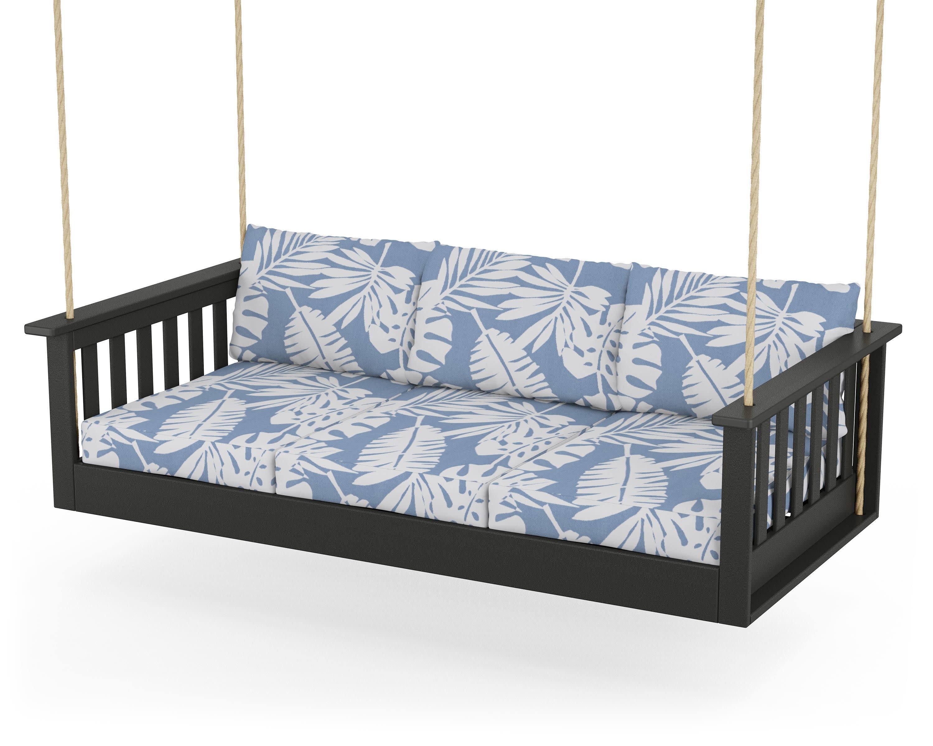 Vineyard Daybed Swing in Black / Leaf Sky Blue