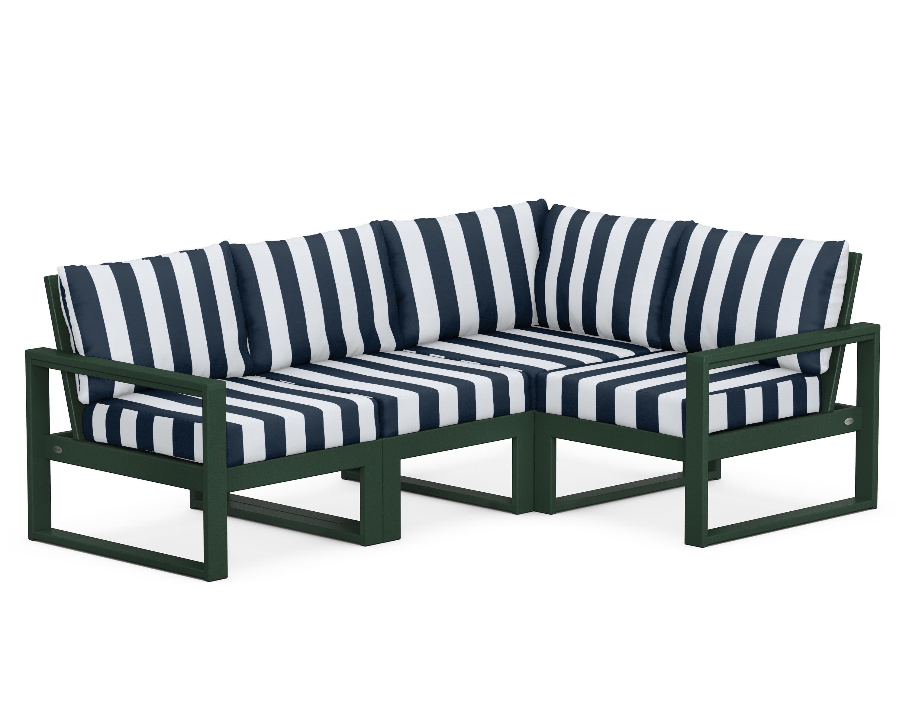 EDGE 4-Piece Modular Deep Seating Set in Green / Cabana Stripe Marine Indigo