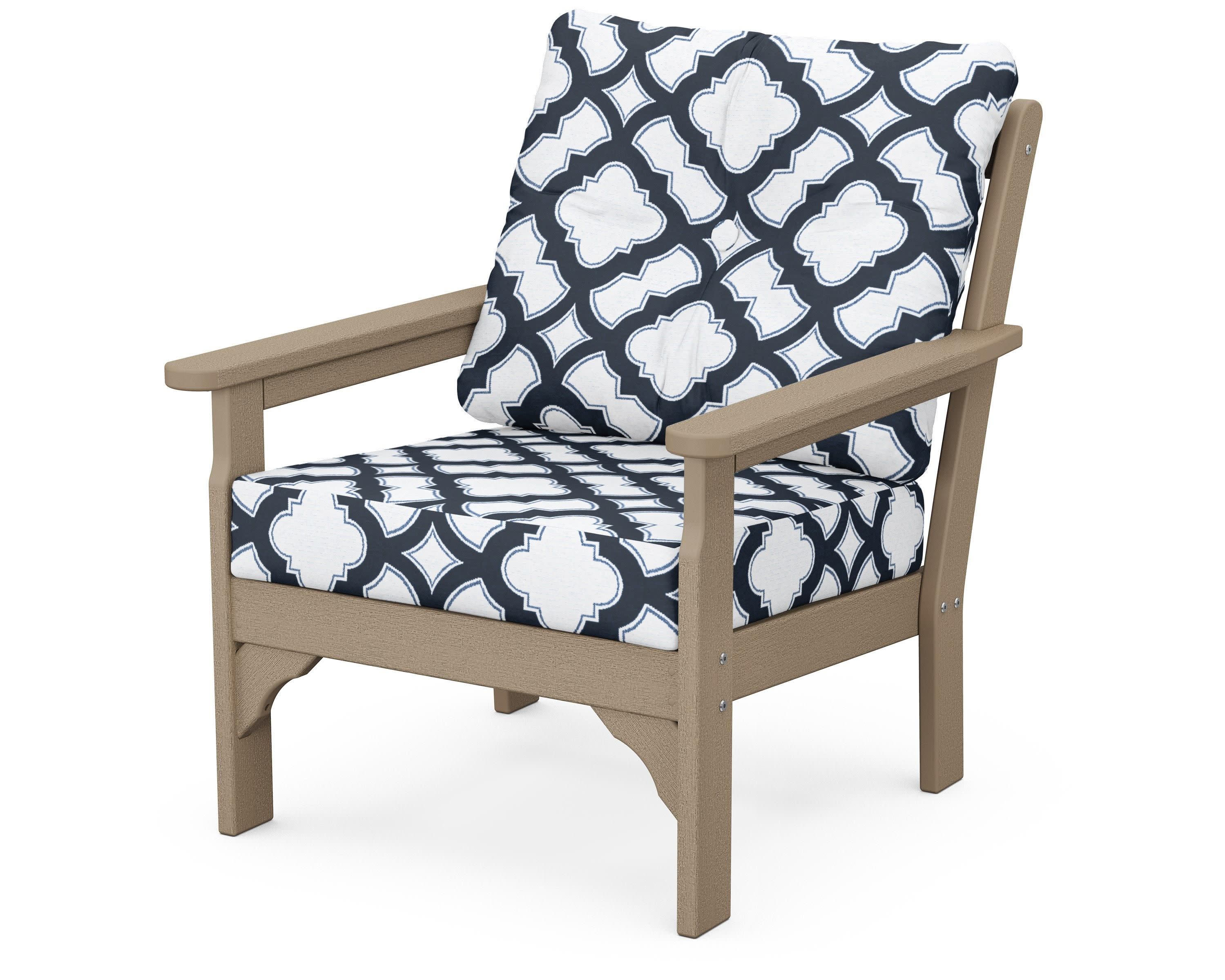 Vineyard Deep Seating Chair in Vintage Sahara / Trellis Marine Indigo