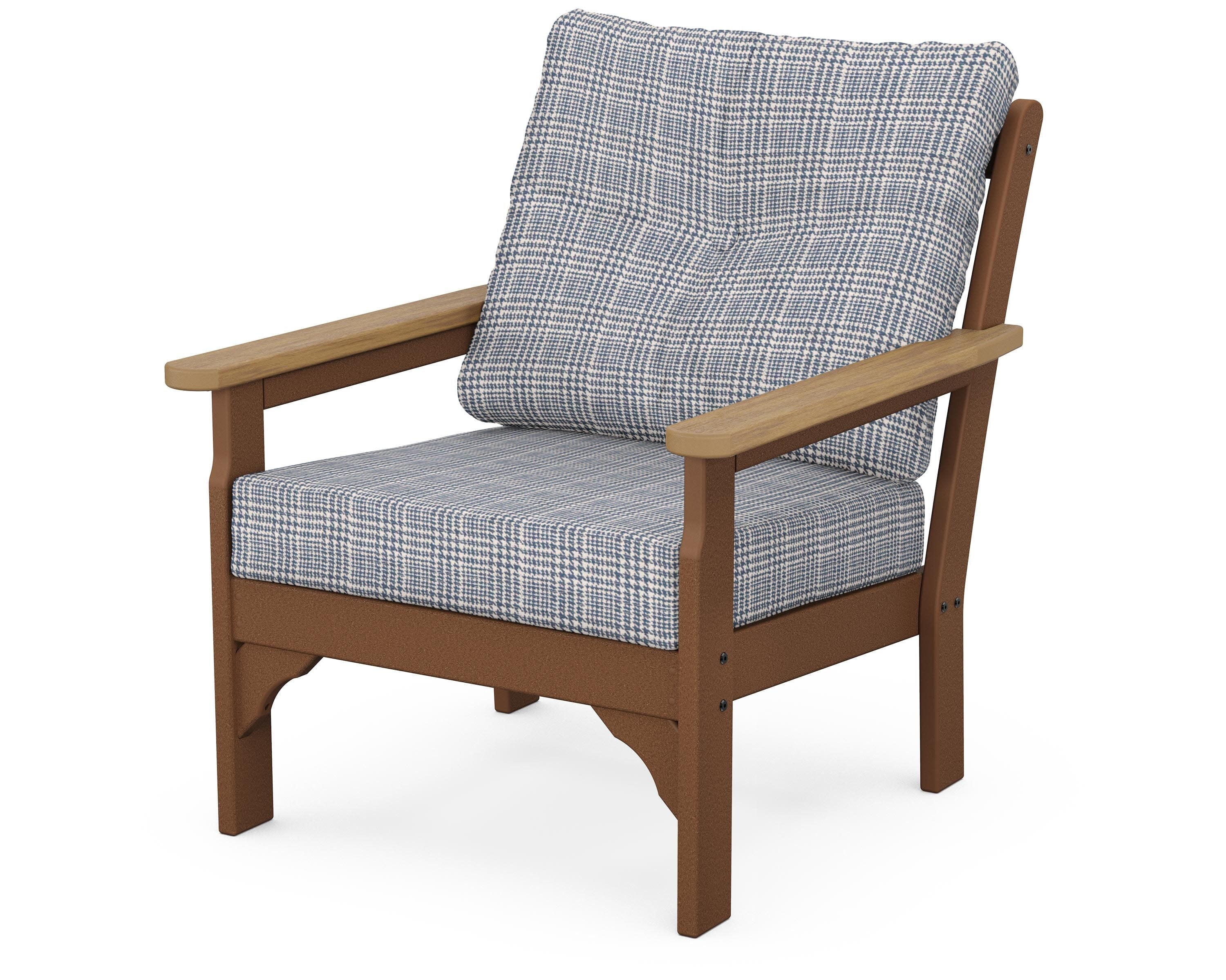 Vineyard Deep Seating Chair in Teak / Natural / Houndstooth Sky Blue