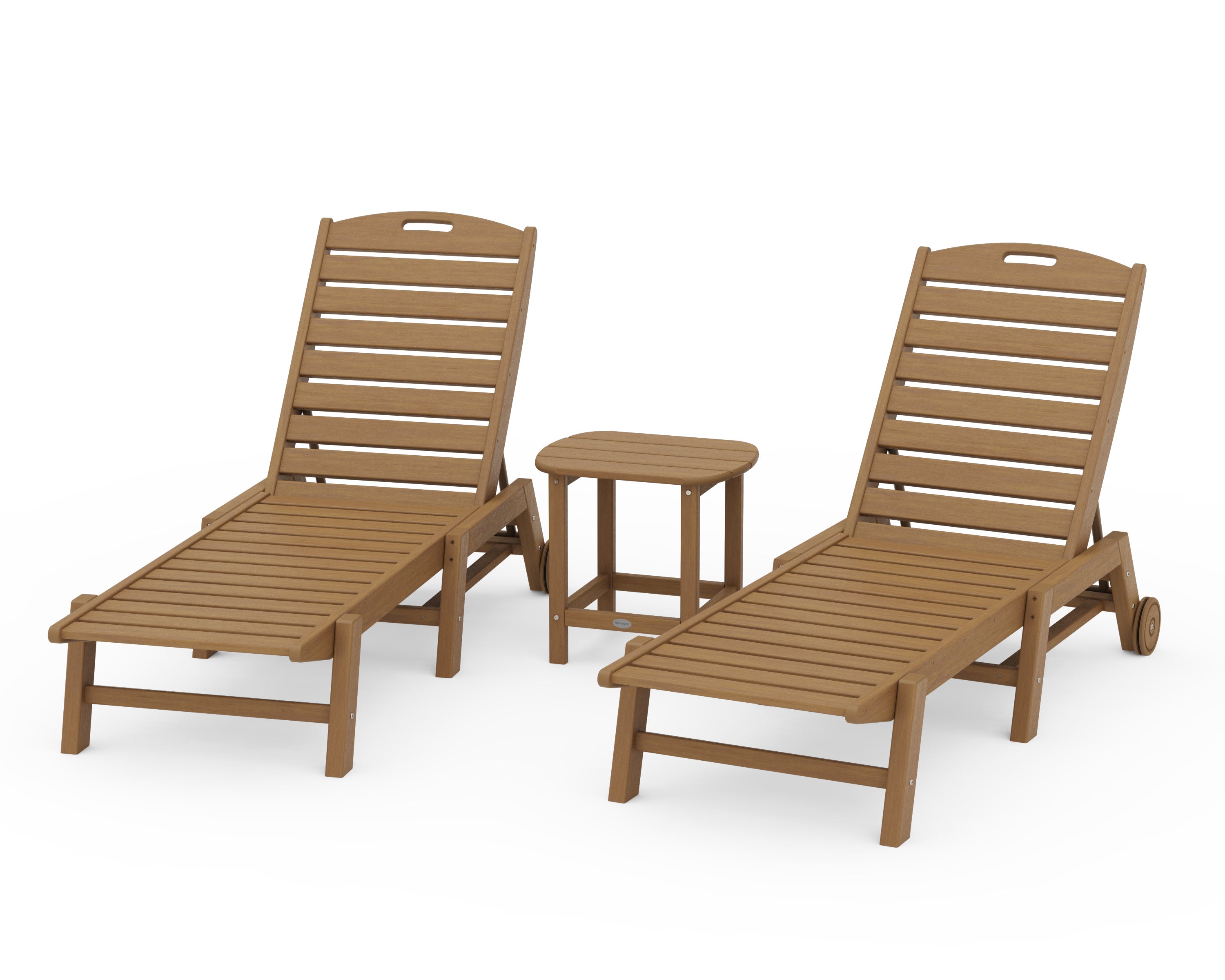 Nautical 3-Piece Chaise Lounge with Wheels Set with South Beach 18" Side Table in Natural