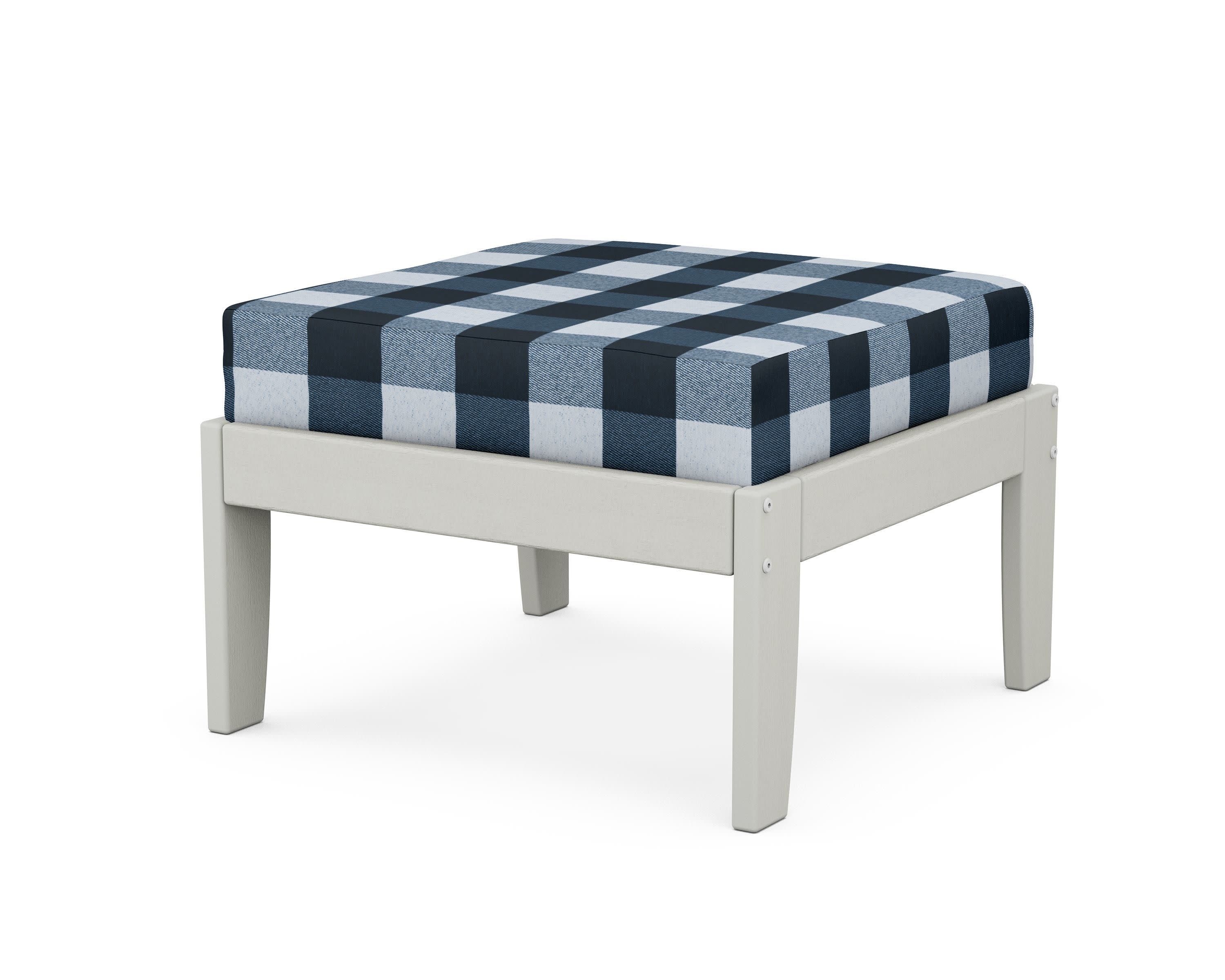 Modular Ottoman - Classic in Vintage White / Buffalo Plaid Marine Indigo