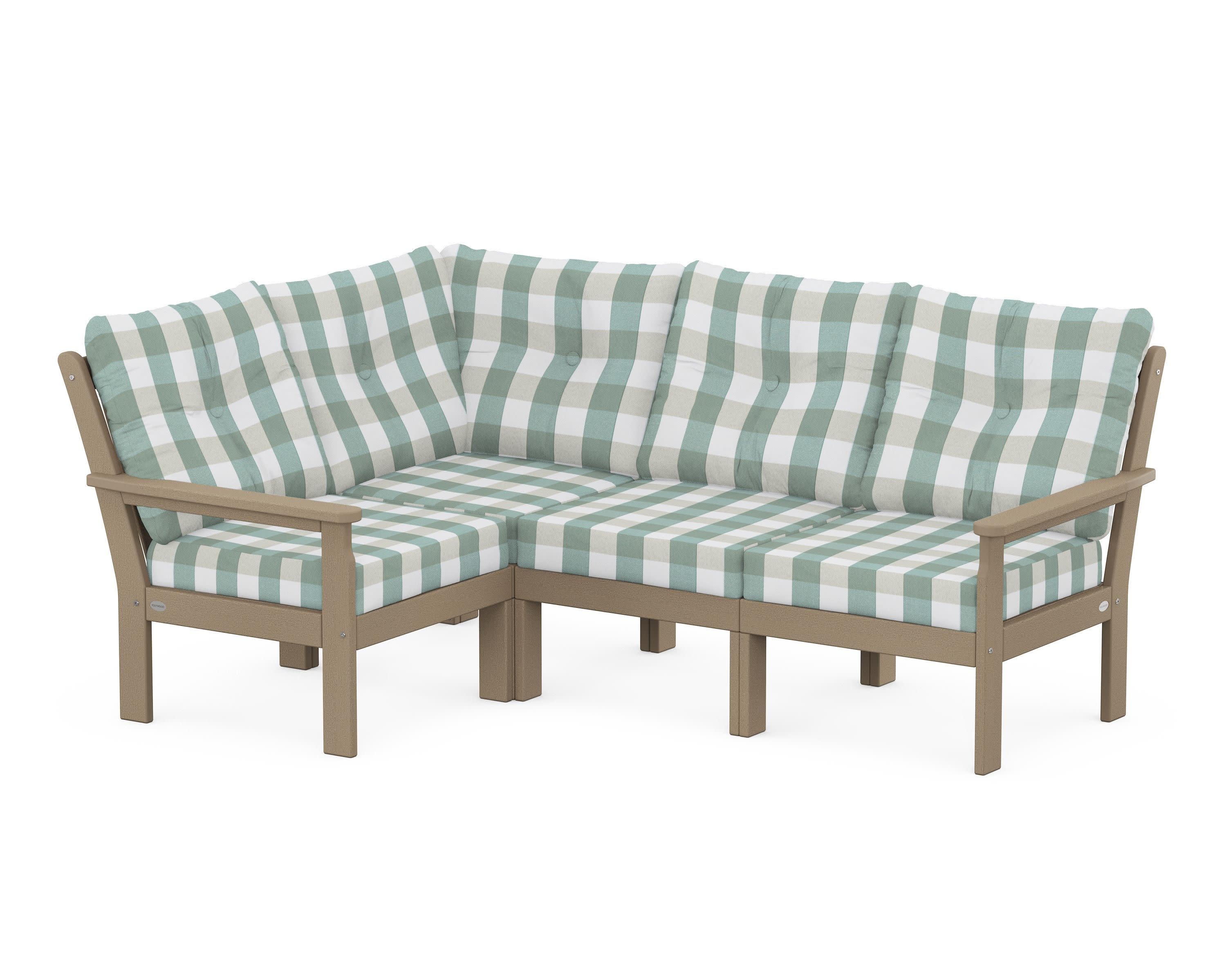 Vineyard 4-Piece Sectional in Vintage Sahara / Buffalo Plaid Glacier Spa