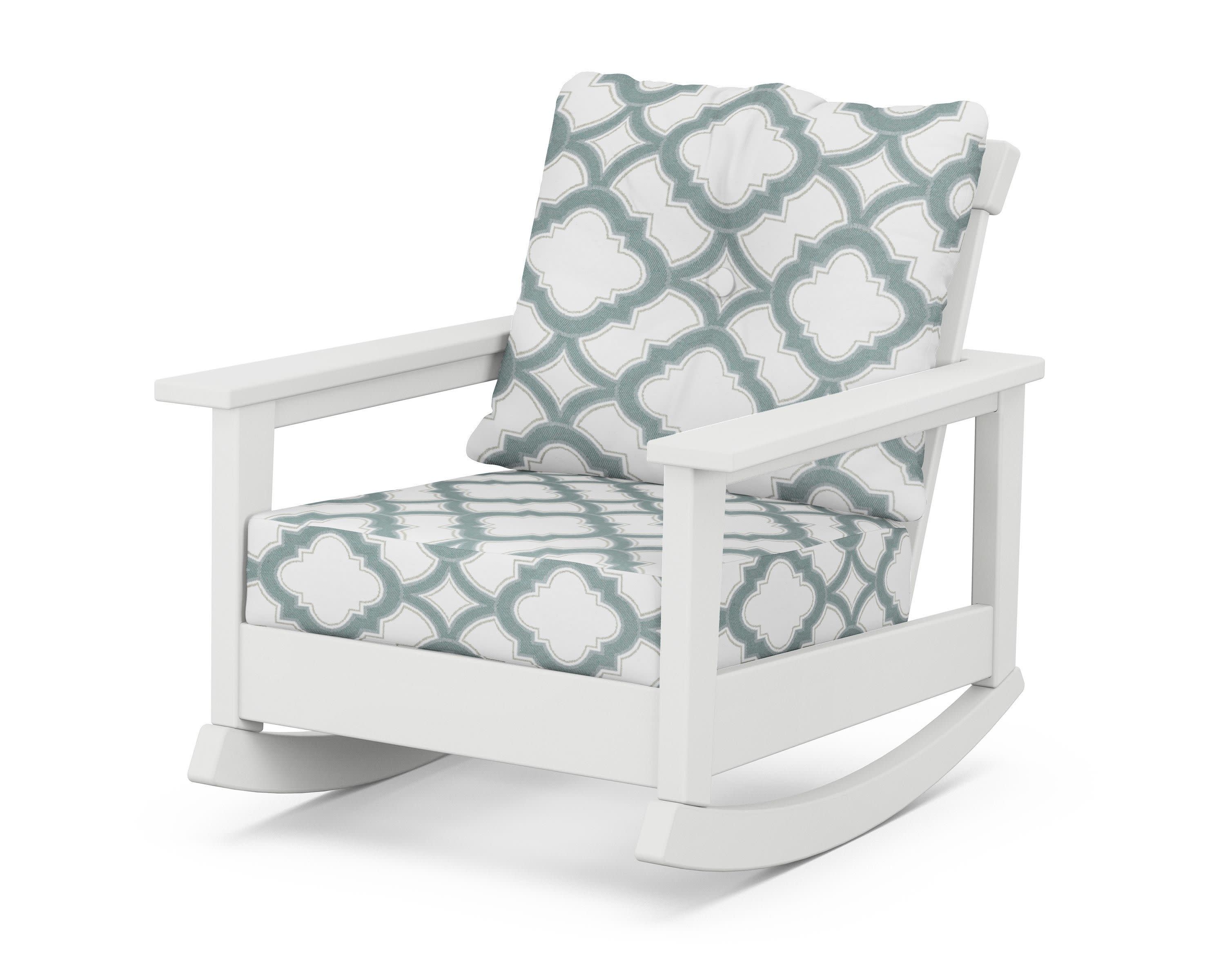 Prescott Deep Seating Rocking Chair in White / Trellis Glacier Spa
