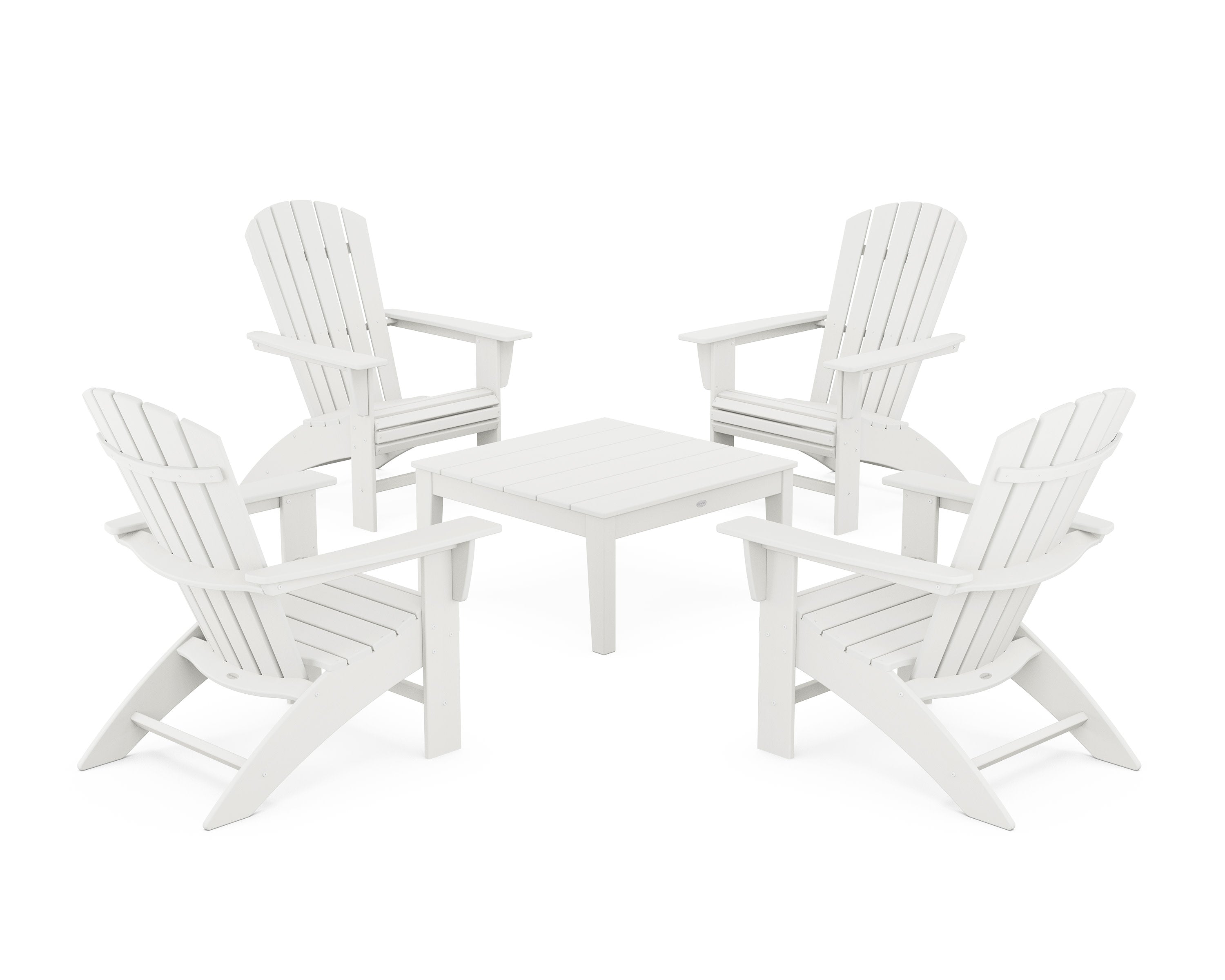 5-Piece Nautical Curveback Adirondack Chair Conversation Set with 36" Conversation Table in Vintage White