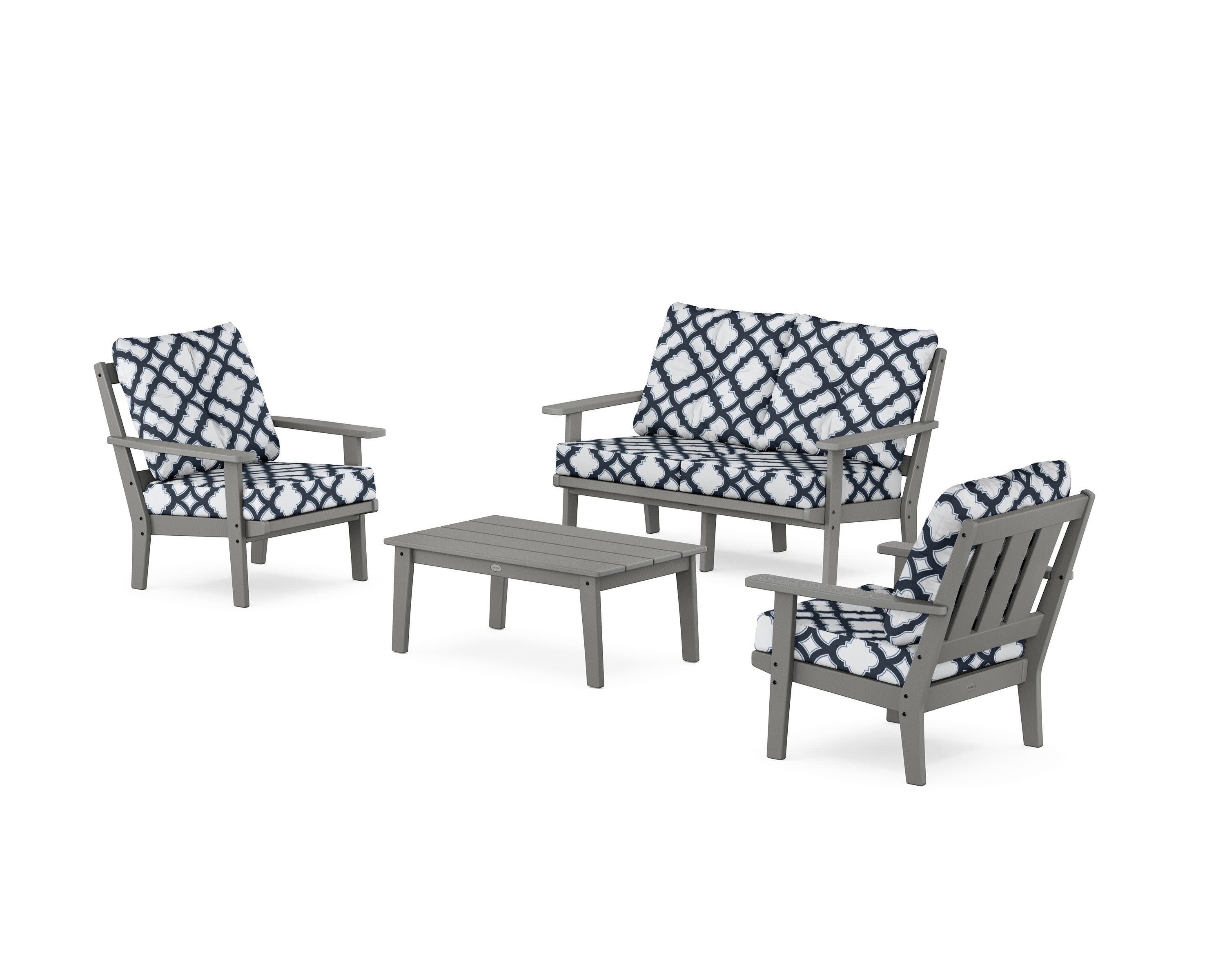 Oxford 4-Piece Deep Seating Set with Loveseat in Slate Grey / Trellis Marine Indigo