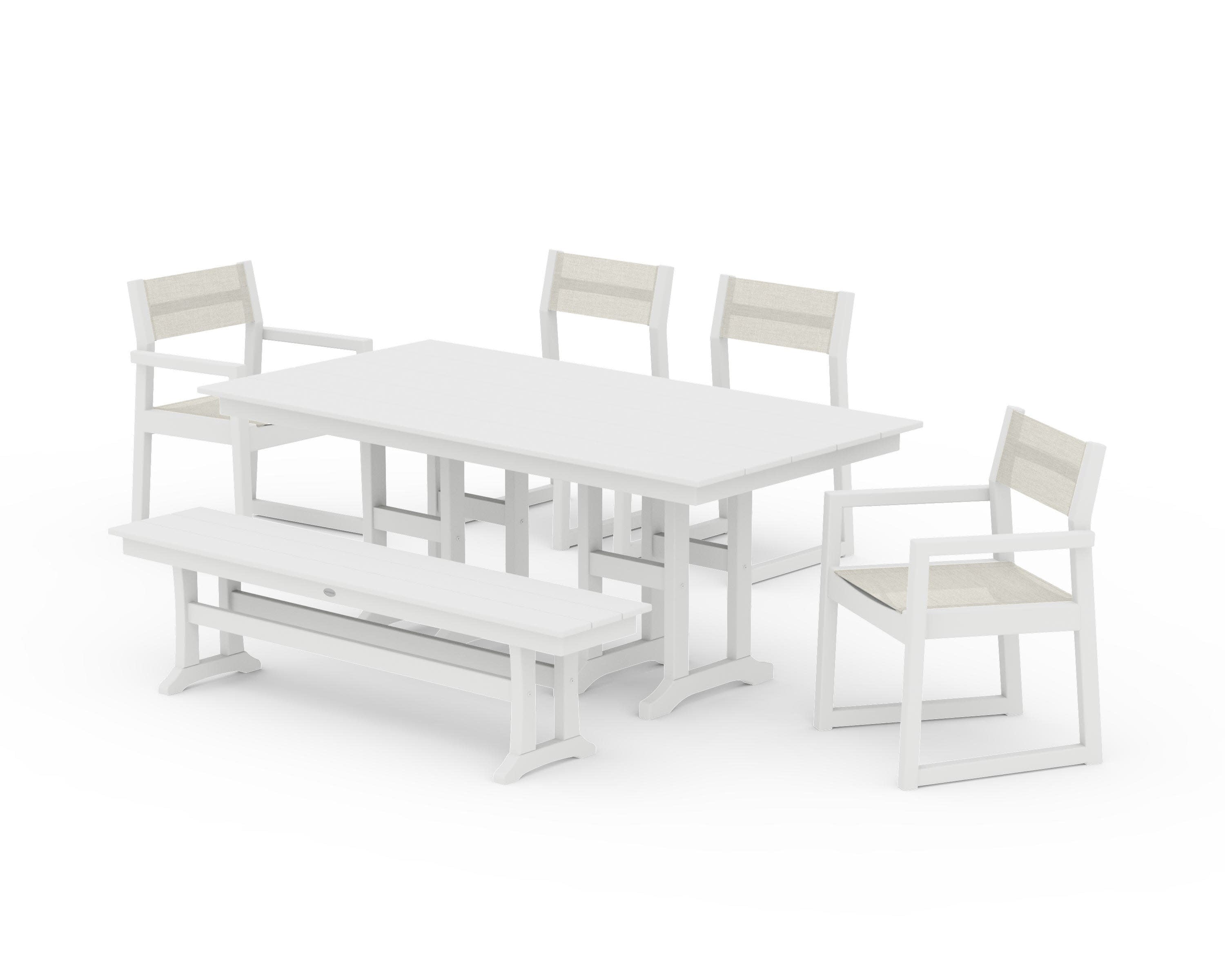 EDGE Sling 6-Piece Farmhouse Dining Set in White / Parchment Sling