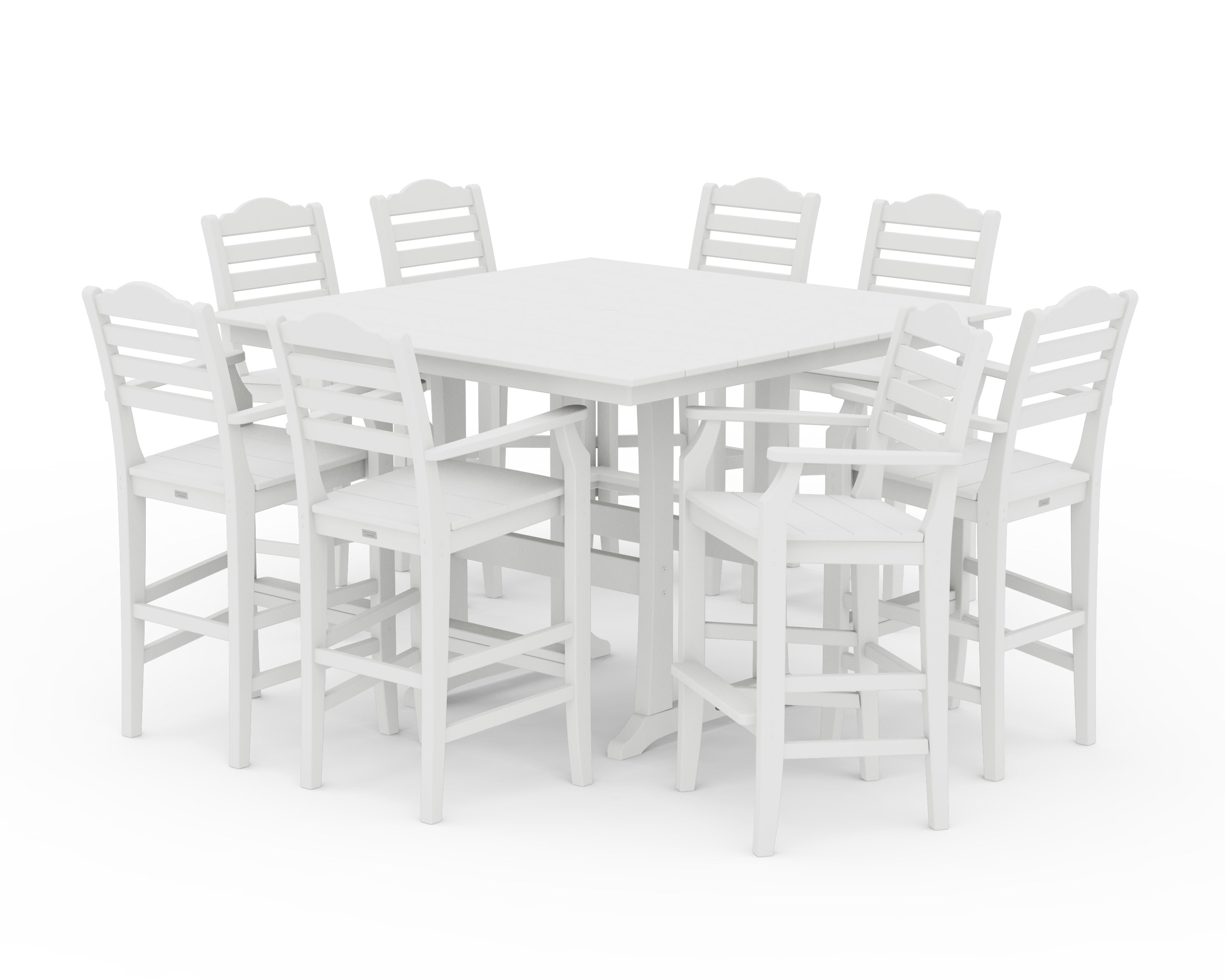 Savannah 9-Piece Square Farmhouse Bar Set with Trestle Legs in White