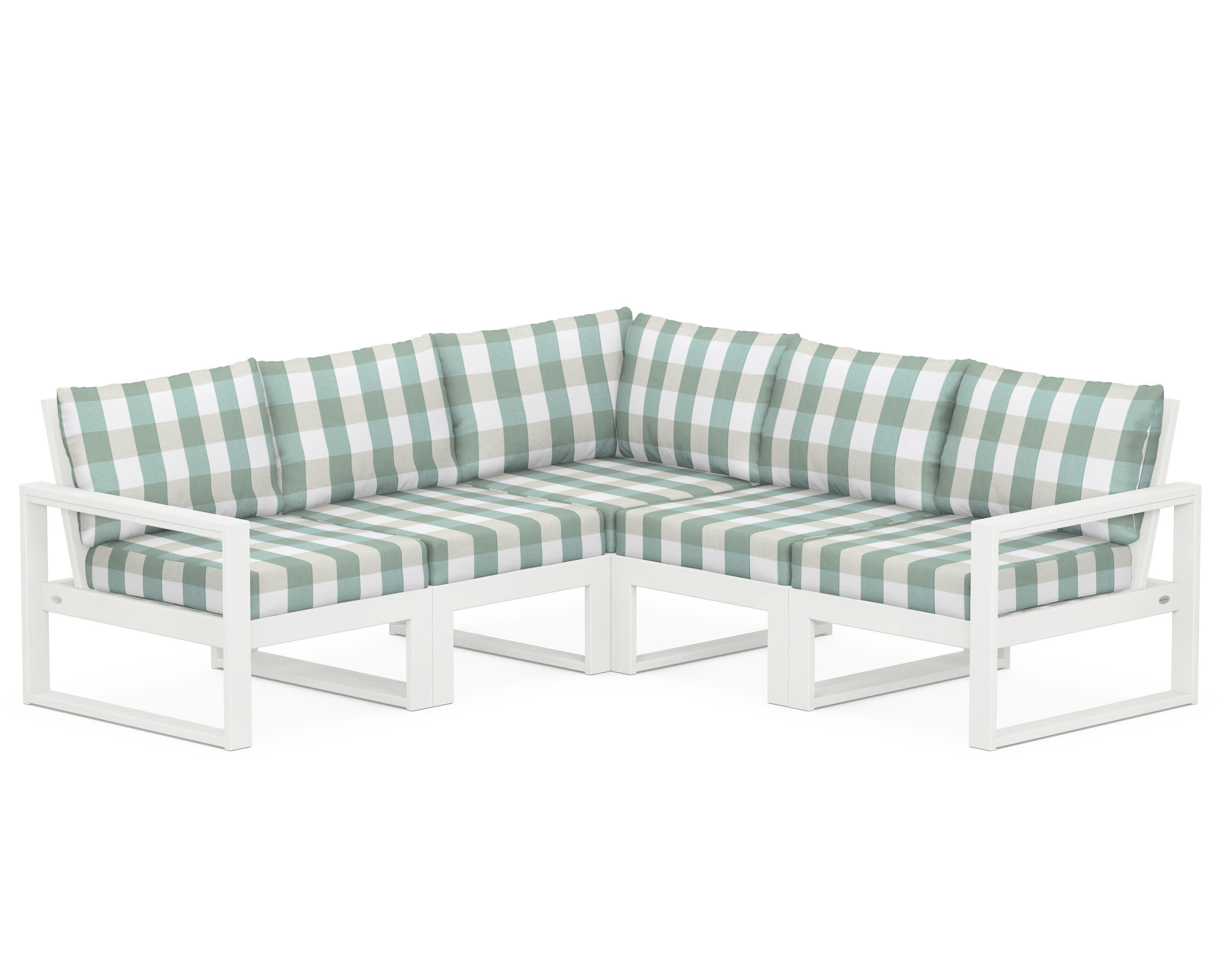 EDGE 5-Piece Modular Deep Seating Set in Vintage White / Buffalo Plaid Glacier Spa