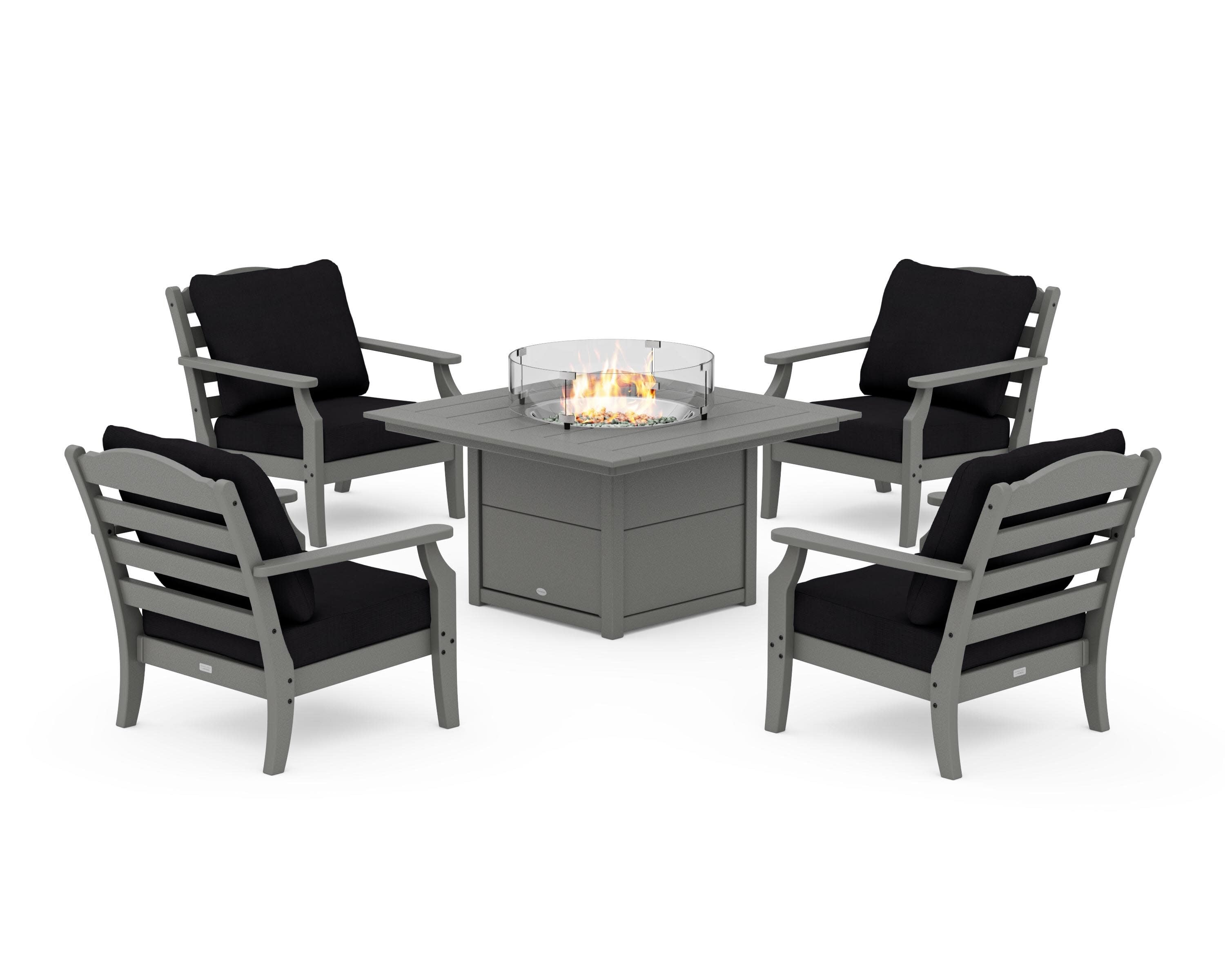 Savannah 5-Piece Deep Seating Set with Fire Pit Table in Slate Grey / Midnight Linen