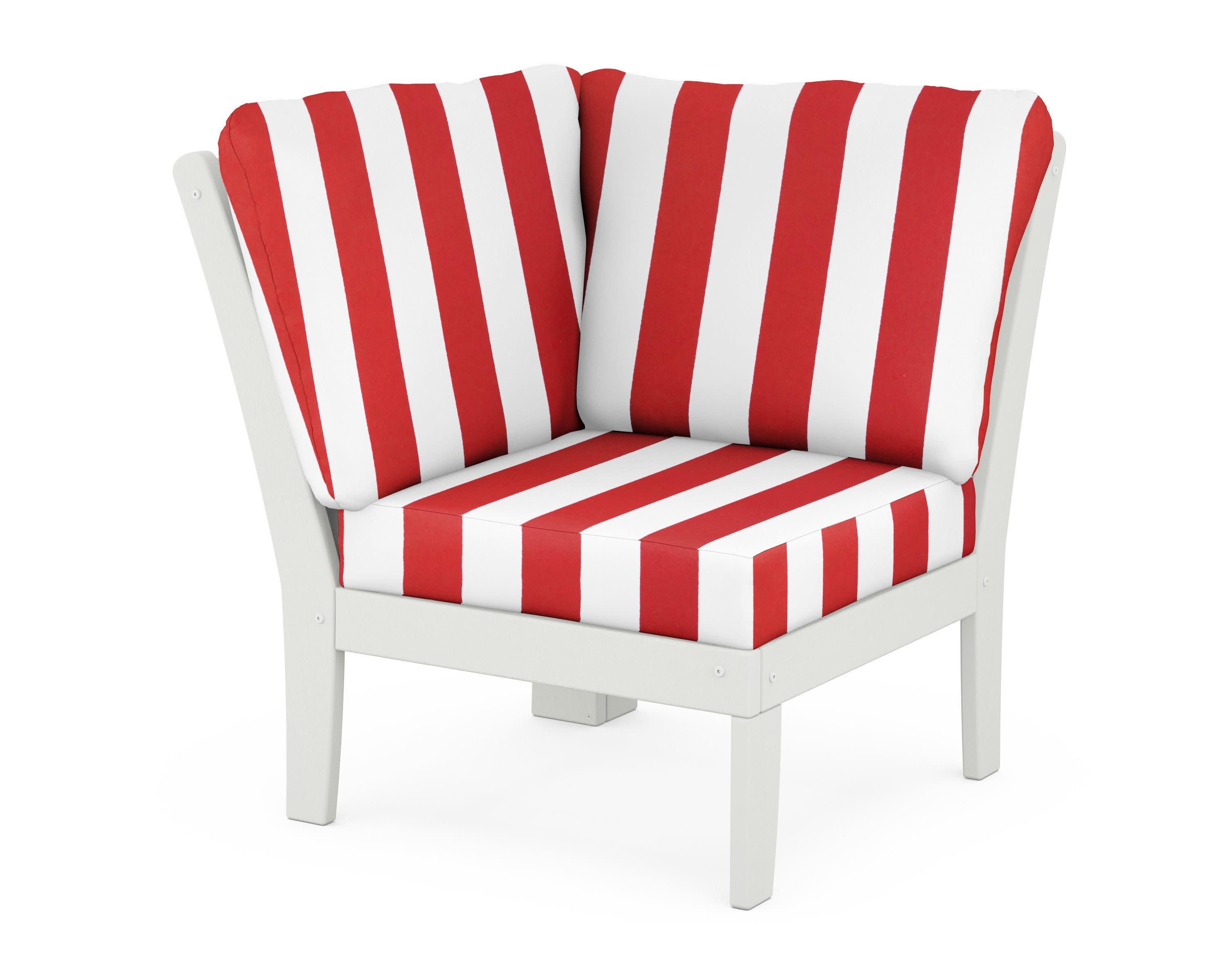 Braxton Modular Corner Chair in Vintage White / Cabana Stripe Crimson