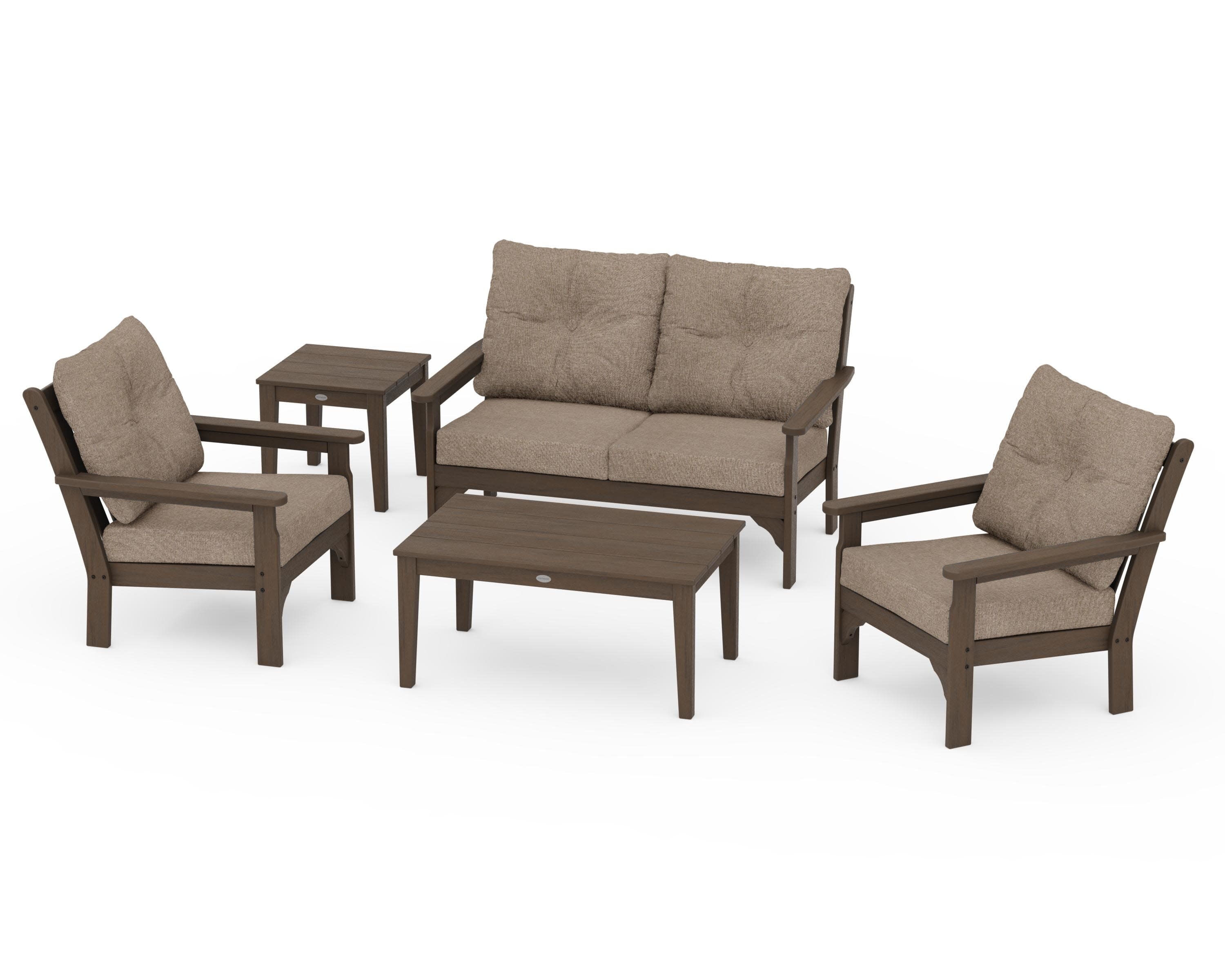 Vineyard 5-Piece Deep Seating Set in Kona / Spiced Burlap