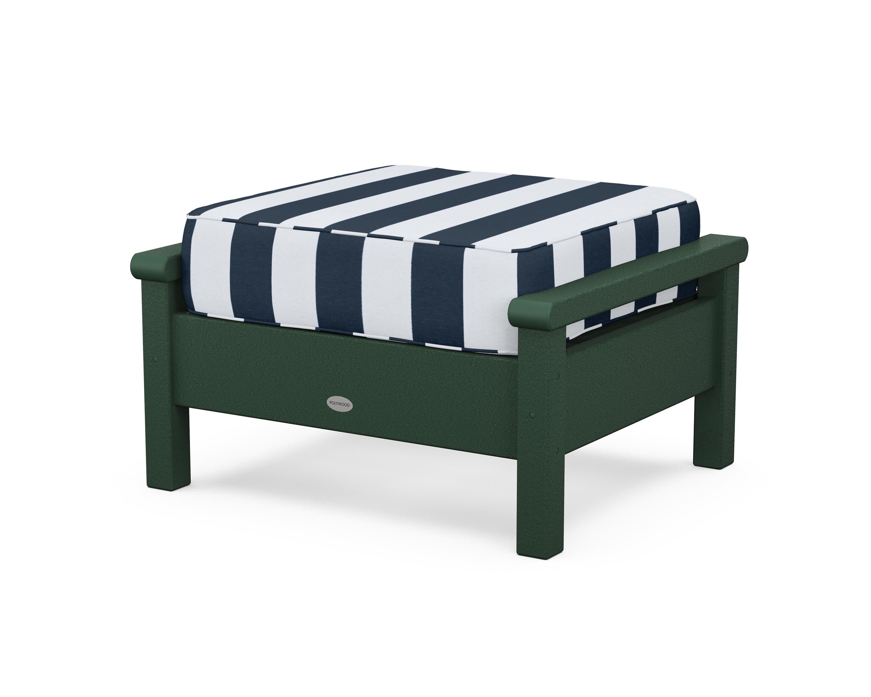 Harbour Deep Seating Ottoman in Green / Cabana Stripe Marine Indigo