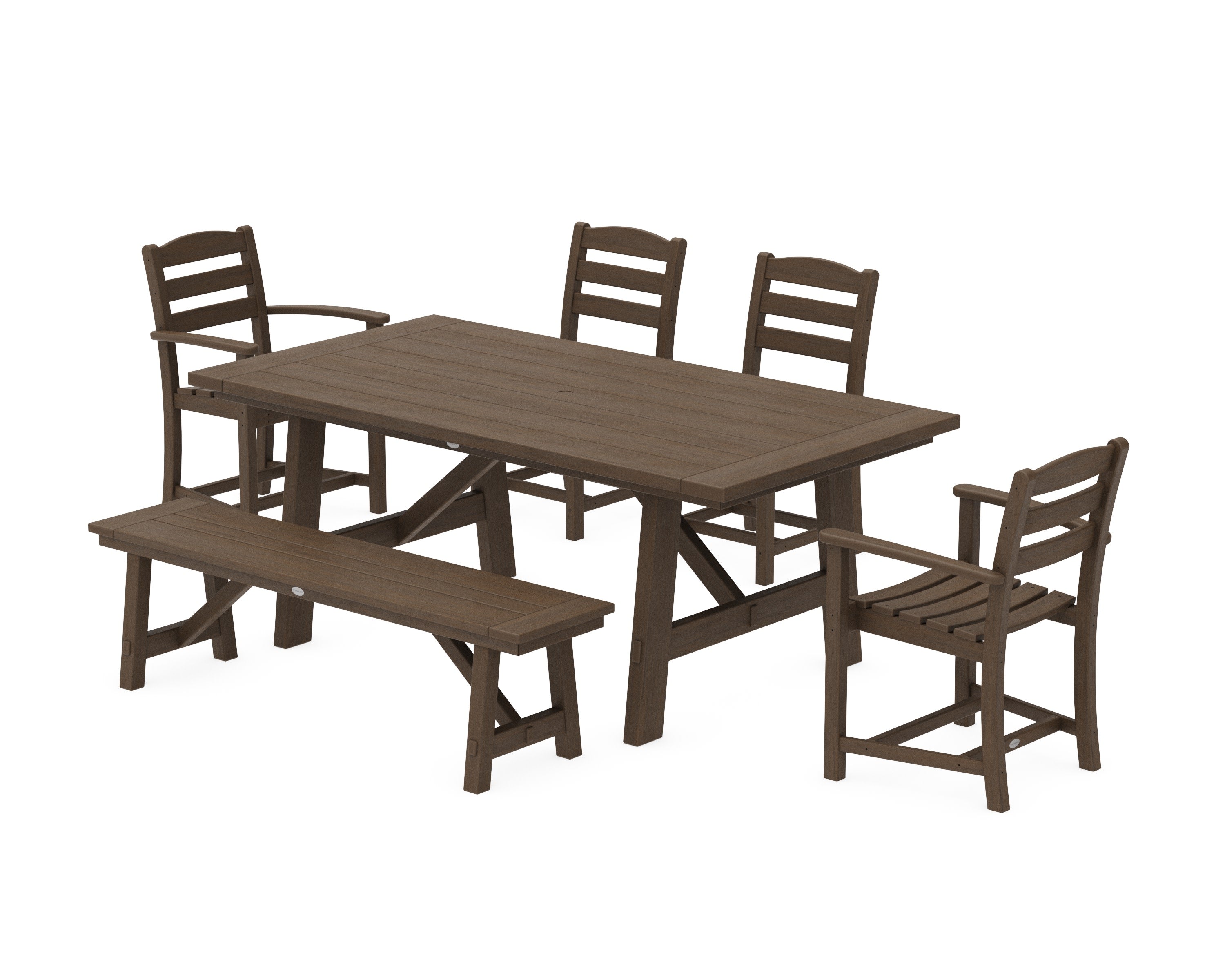 La Casa Caf 6-Piece Rustic Farmhouse Dining Set with Bench in Kona