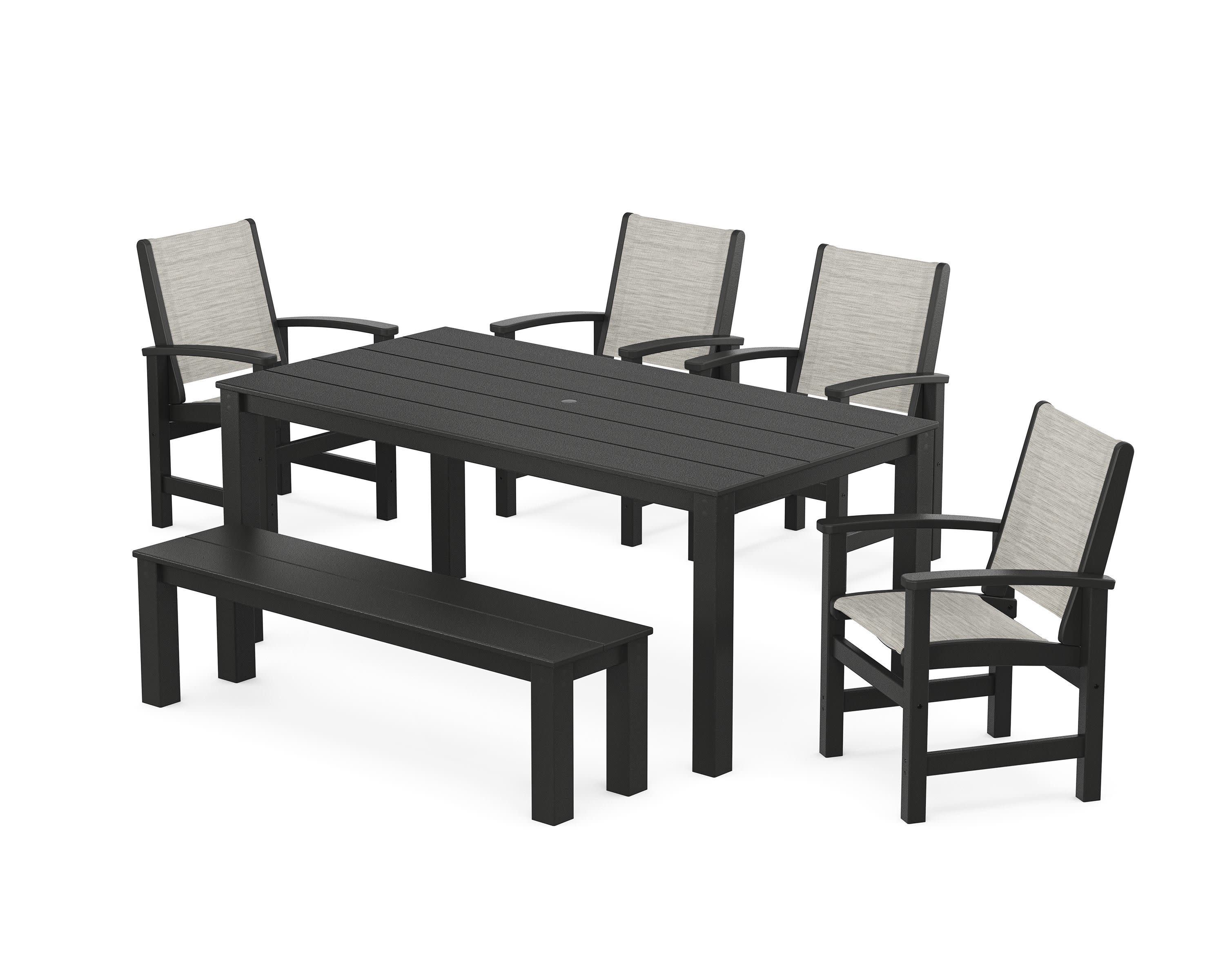 Coastal 6-Piece Parsons Dining Set with Bench in Black / Birch Sling
