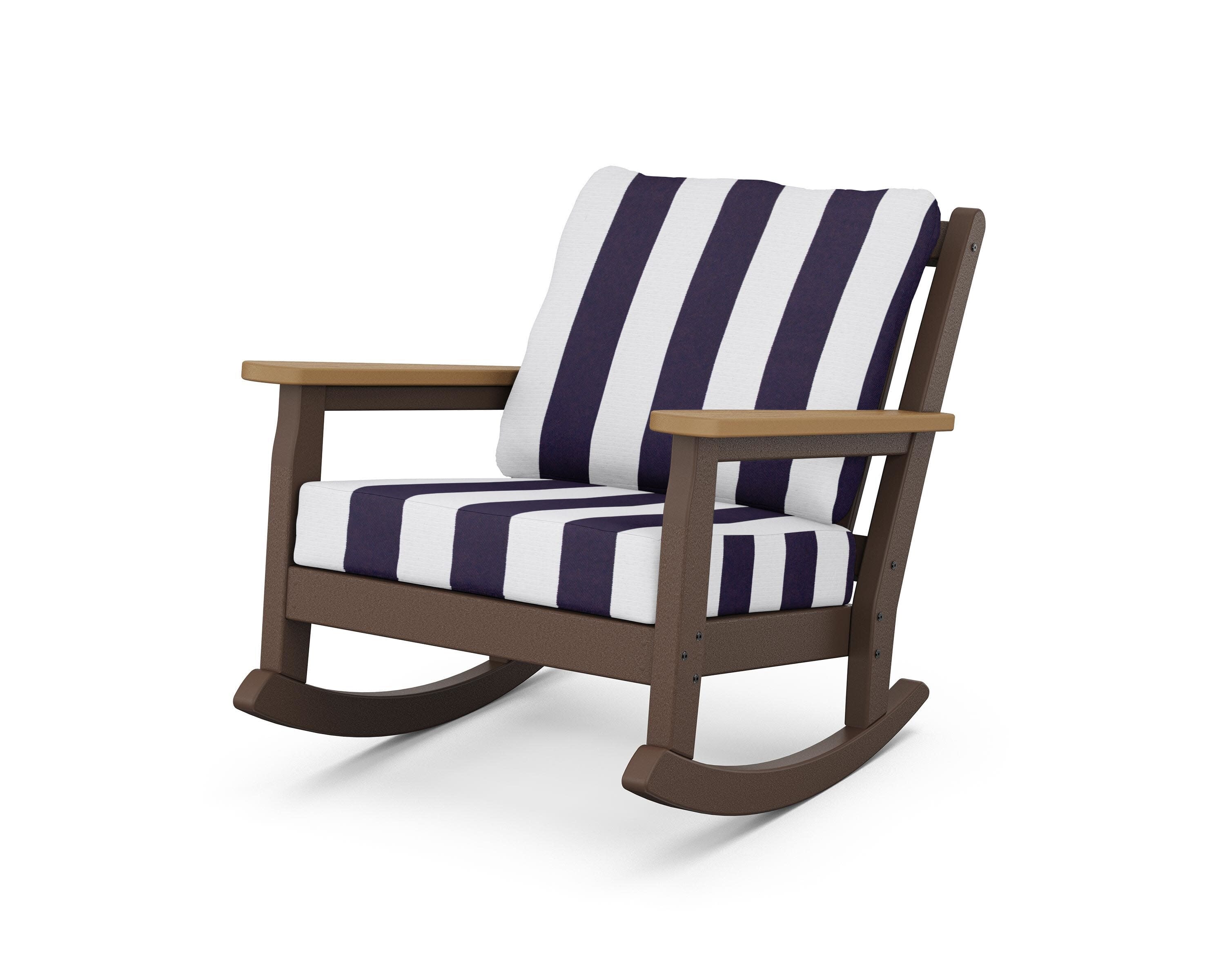 Chippendale Deep Seating Rocking Chair in Mahogany / Natural / Cabana Stripe Navy