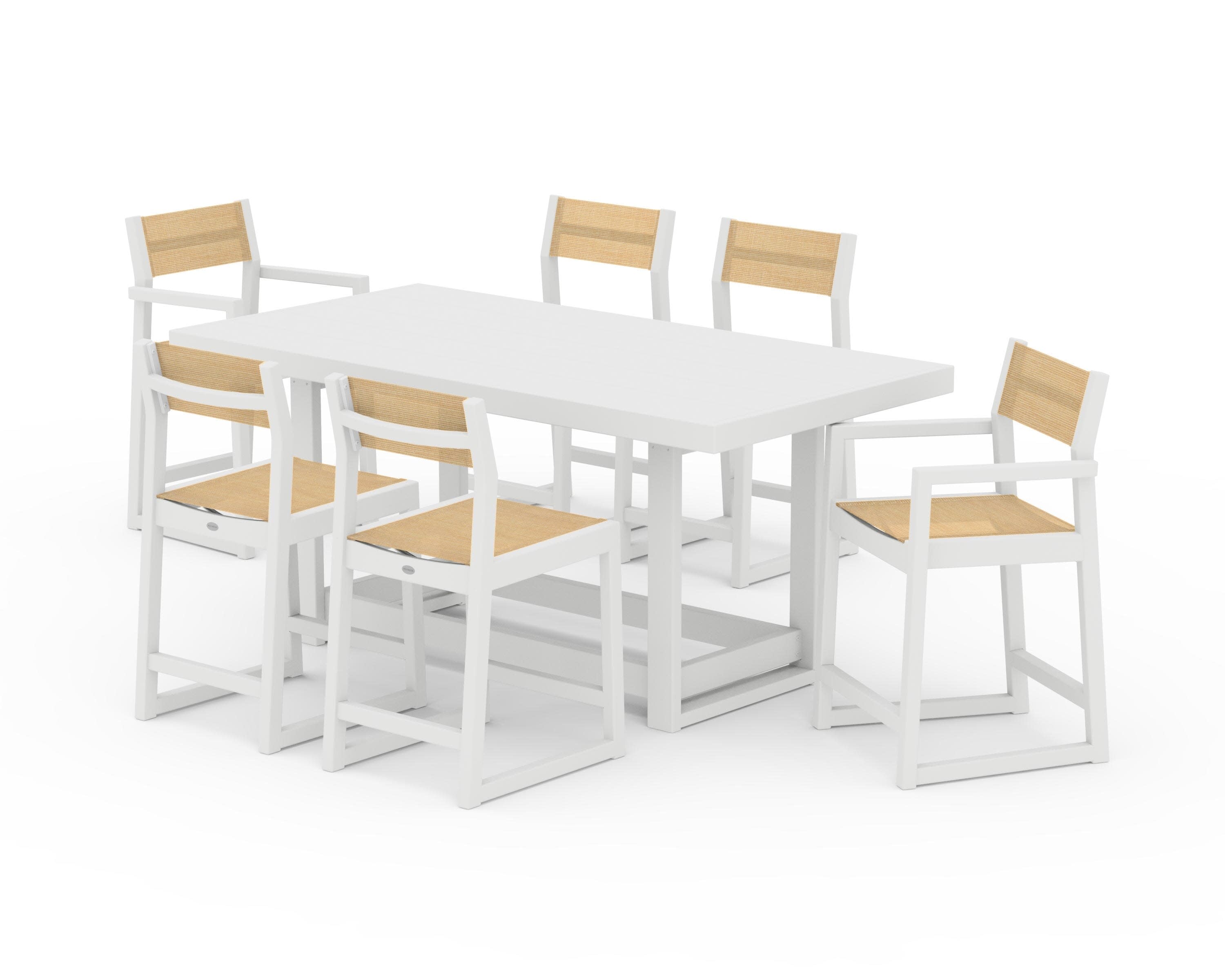 EDGE Sling 7-Piece Counter Table Set in White / Dupioni Apricot Sling