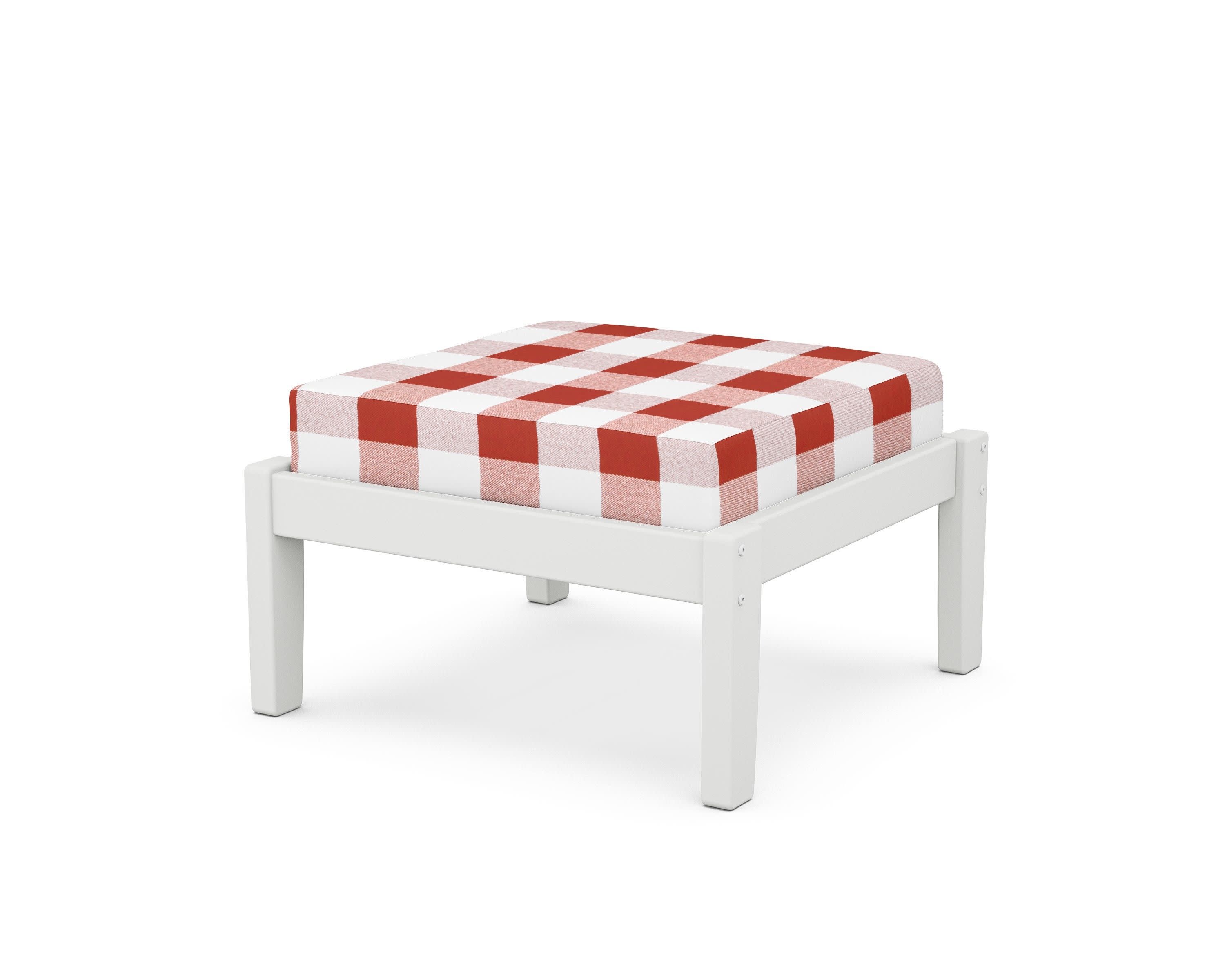 Deep Seating Ottoman in White / Buffalo Plaid Crimson