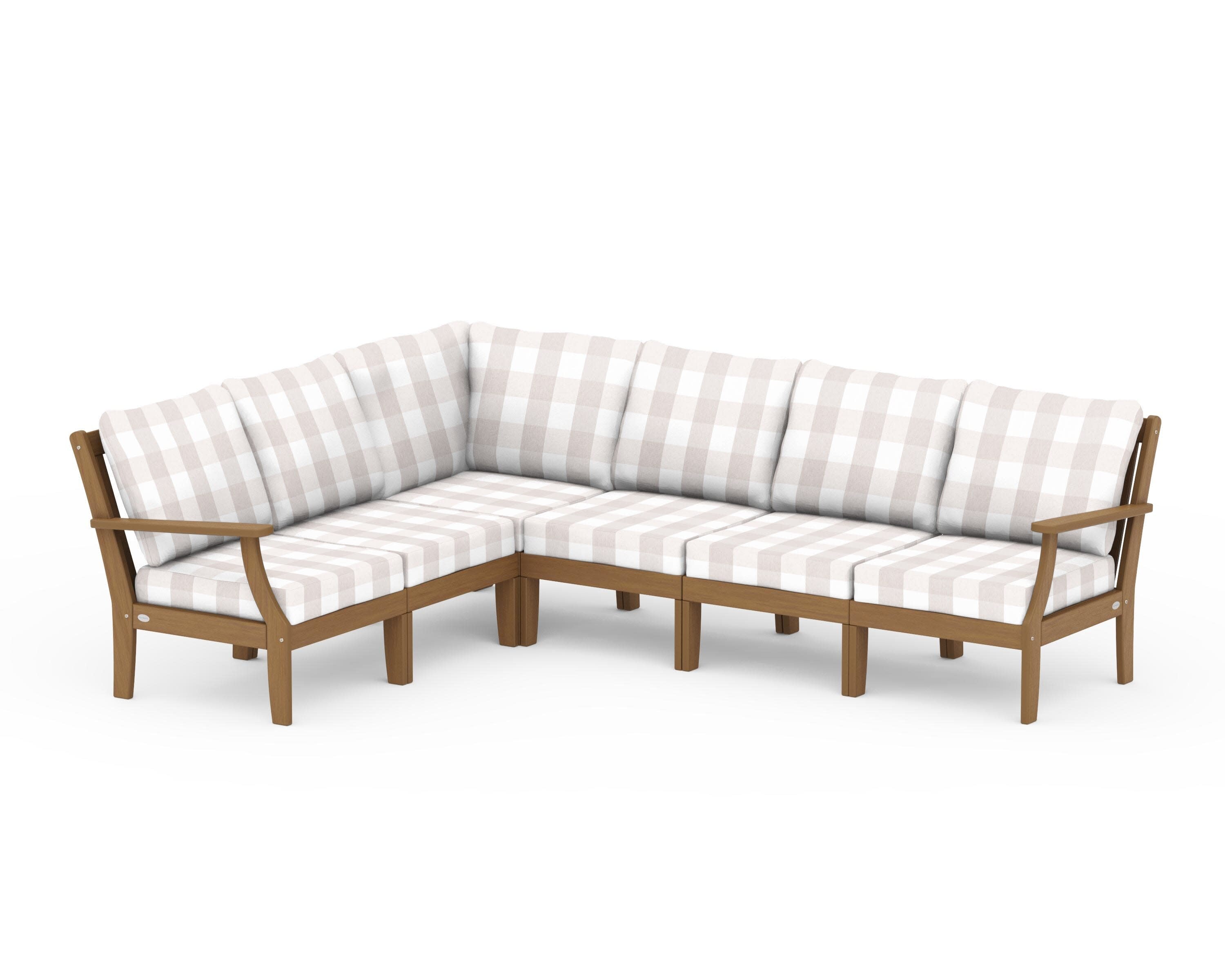 Braxton Modular 6-Piece Deep Seating Set in Natural / Buffalo Plaid Dune Burlap