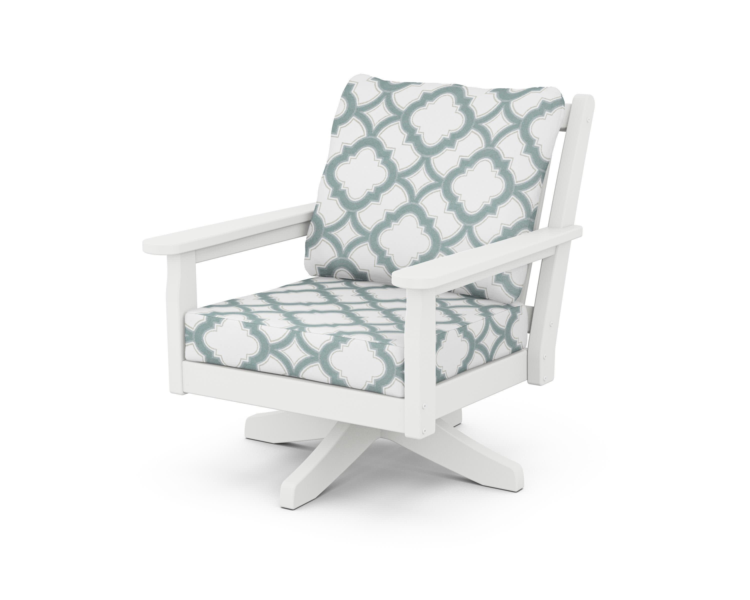 Chippendale Deep Seating Swivel Chair in White / Trellis Glacier Spa