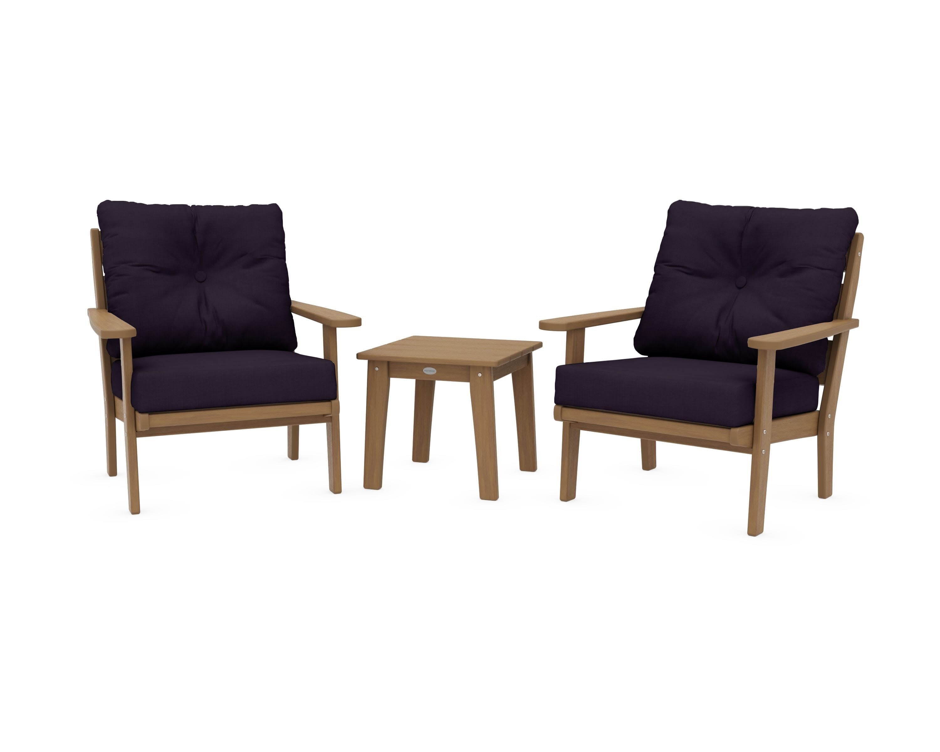 Lakeside 3-Piece Deep Seating Chair Set in Natural / Navy Linen