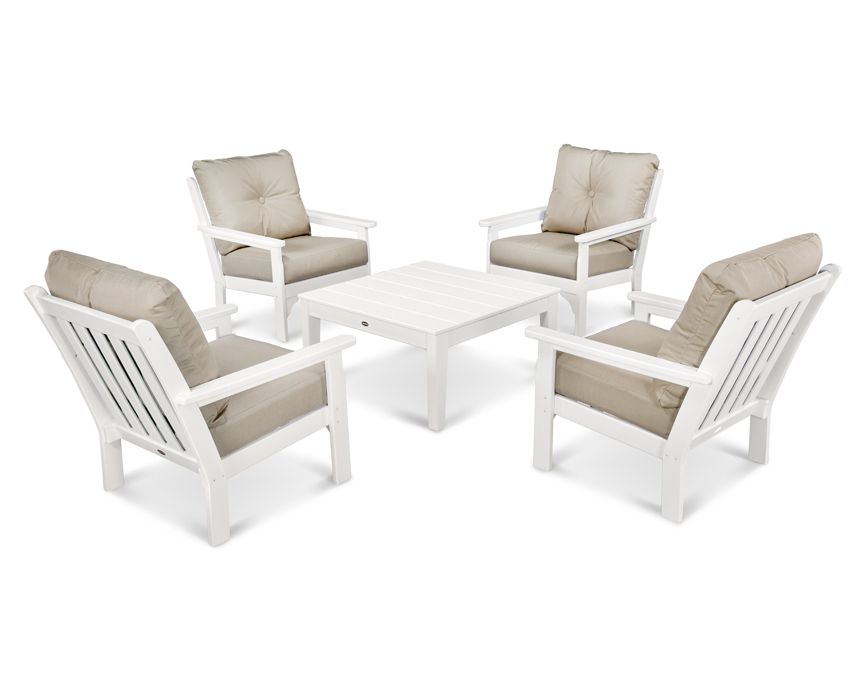 Vineyard 5-Piece Deep Seating Conversation Set in White / Cast Ash