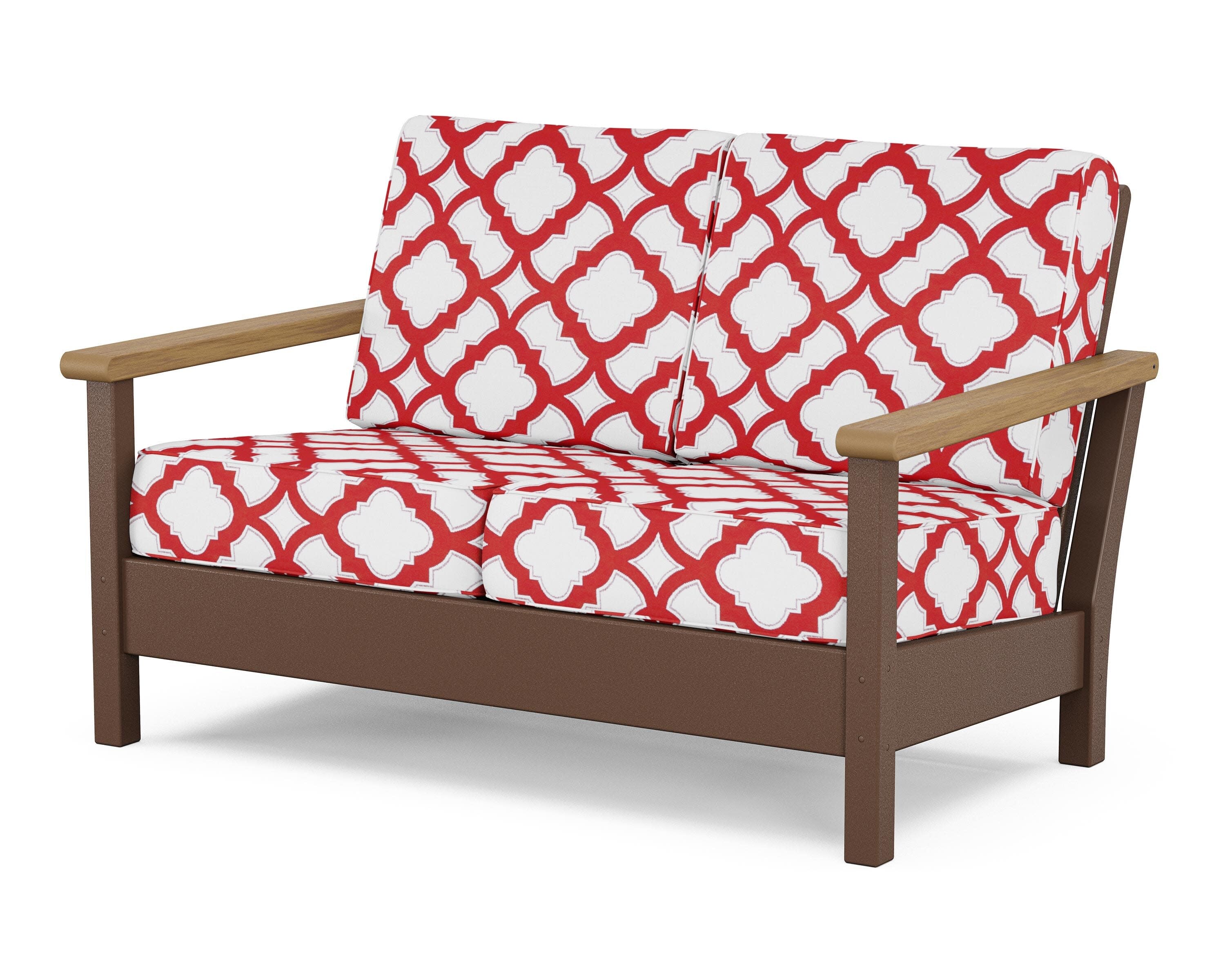Harbour Deep Seating Loveseat in Mahogany / Natural / Trellis Crimson