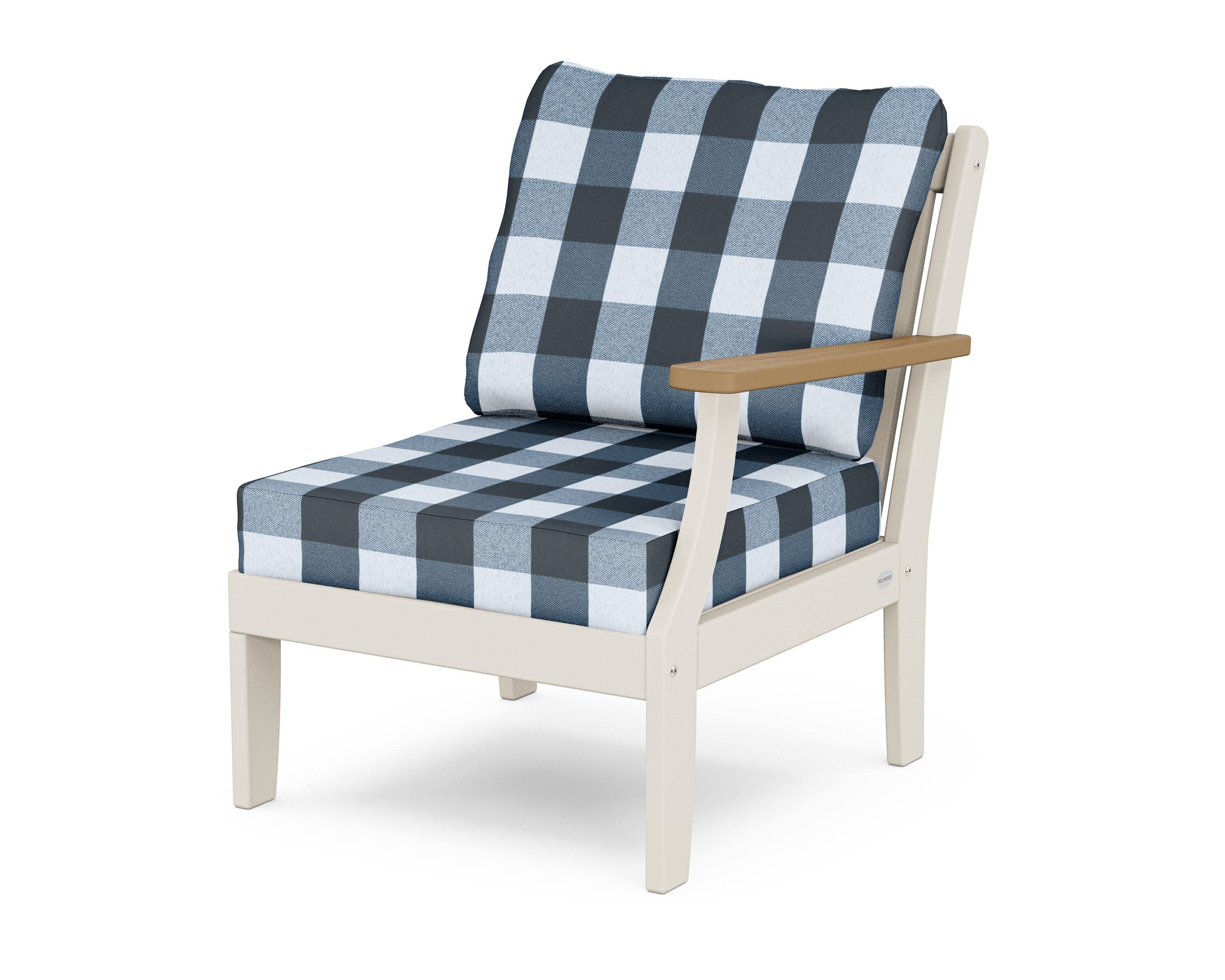 Braxton Modular Right Arm Chair in Sand / Natural / Buffalo Plaid Marine Indigo