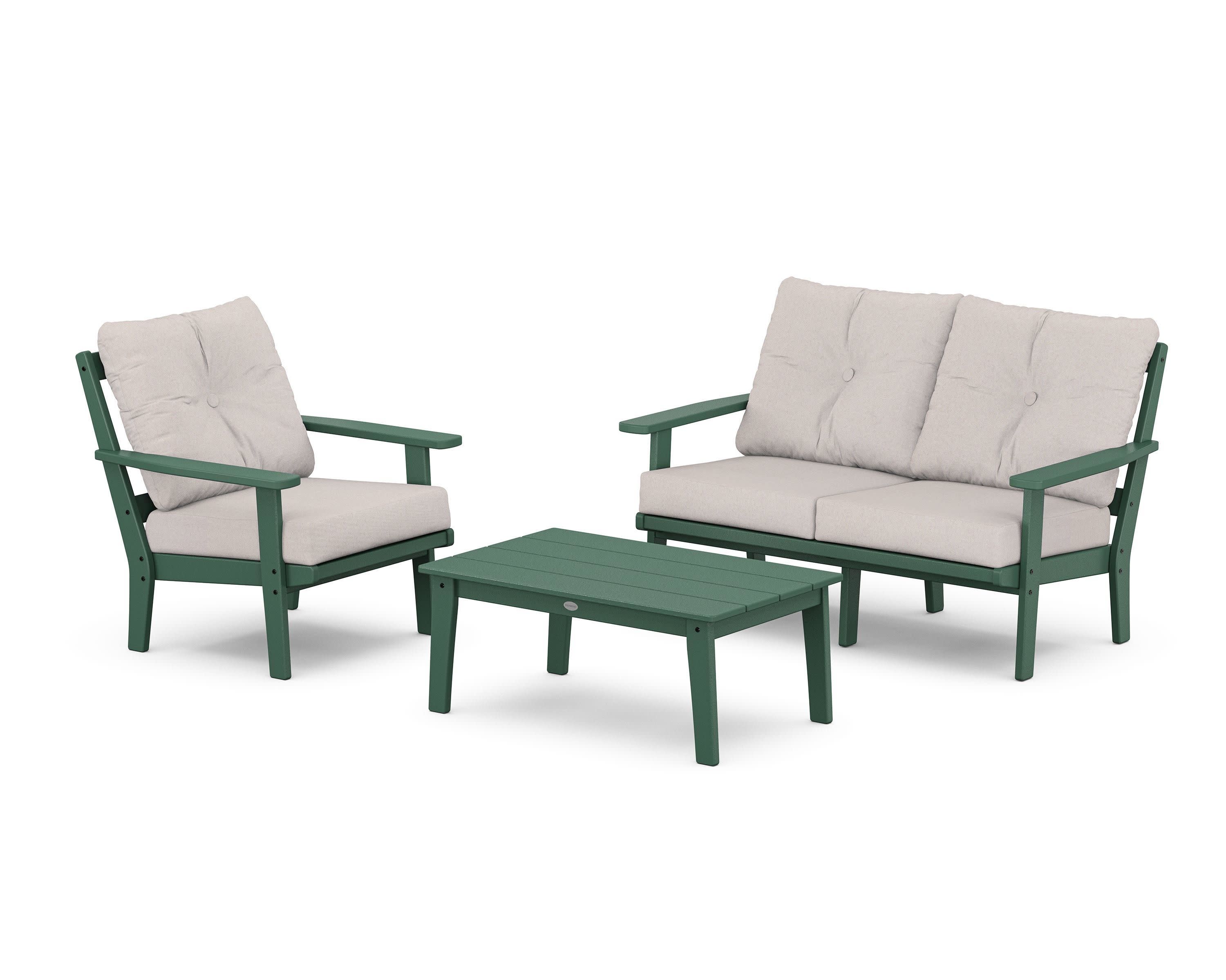 Oxford 3-Piece Deep Seating Set with Loveseat in Green / Dune Burlap