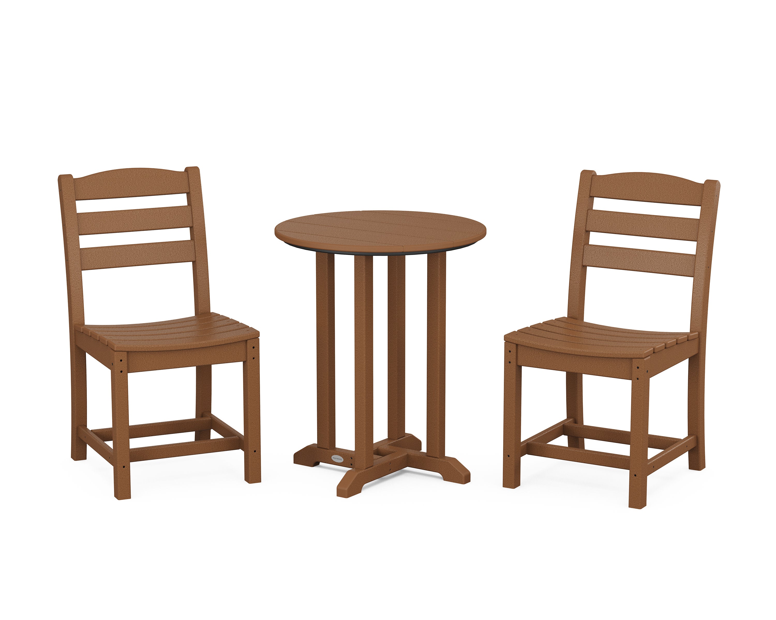 La Casa Caf Side Chair 3-Piece Round Bistro Dining Set in Teak