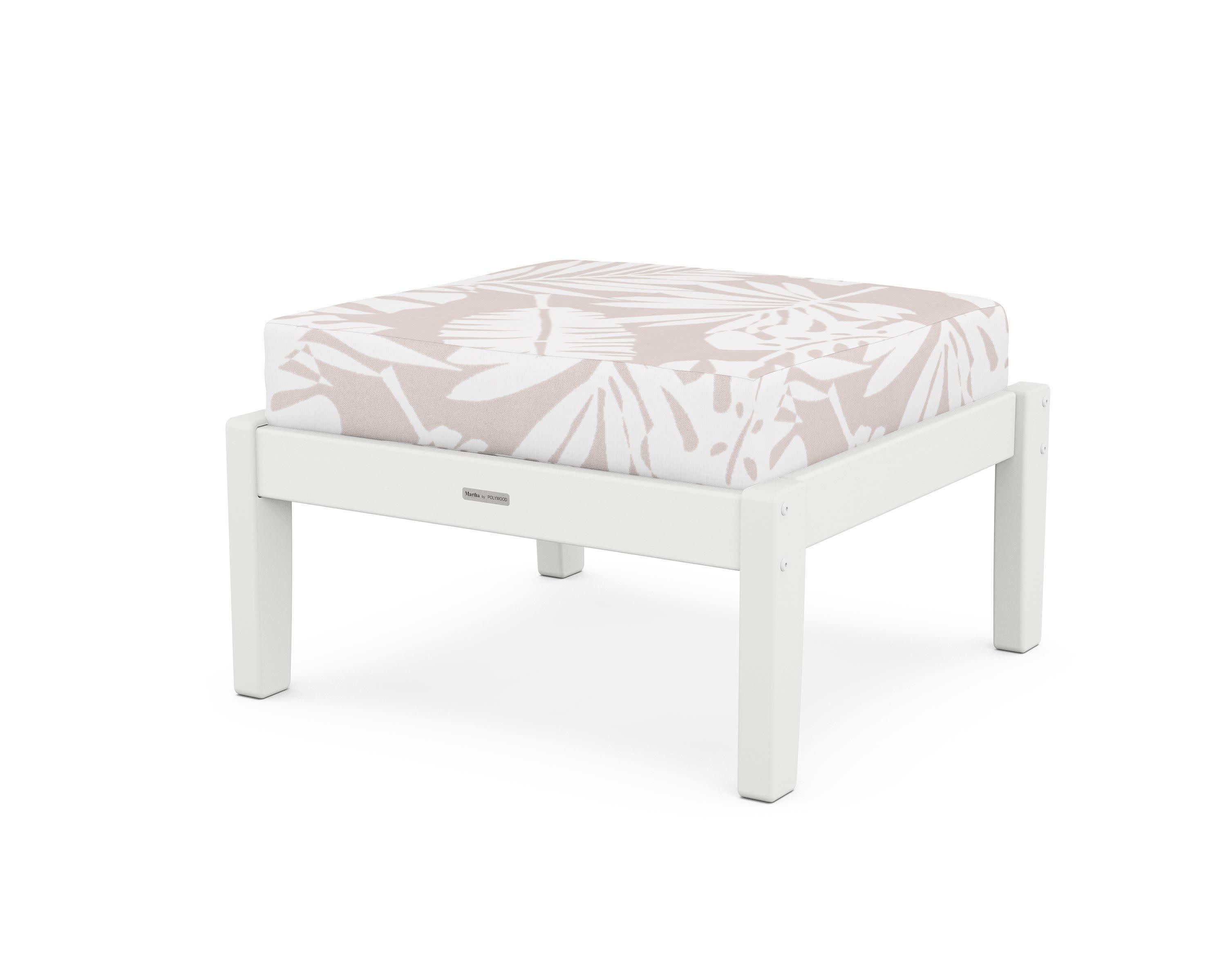 Chinoiserie Deep Seating Ottoman in White / Leaf Dune Burlap