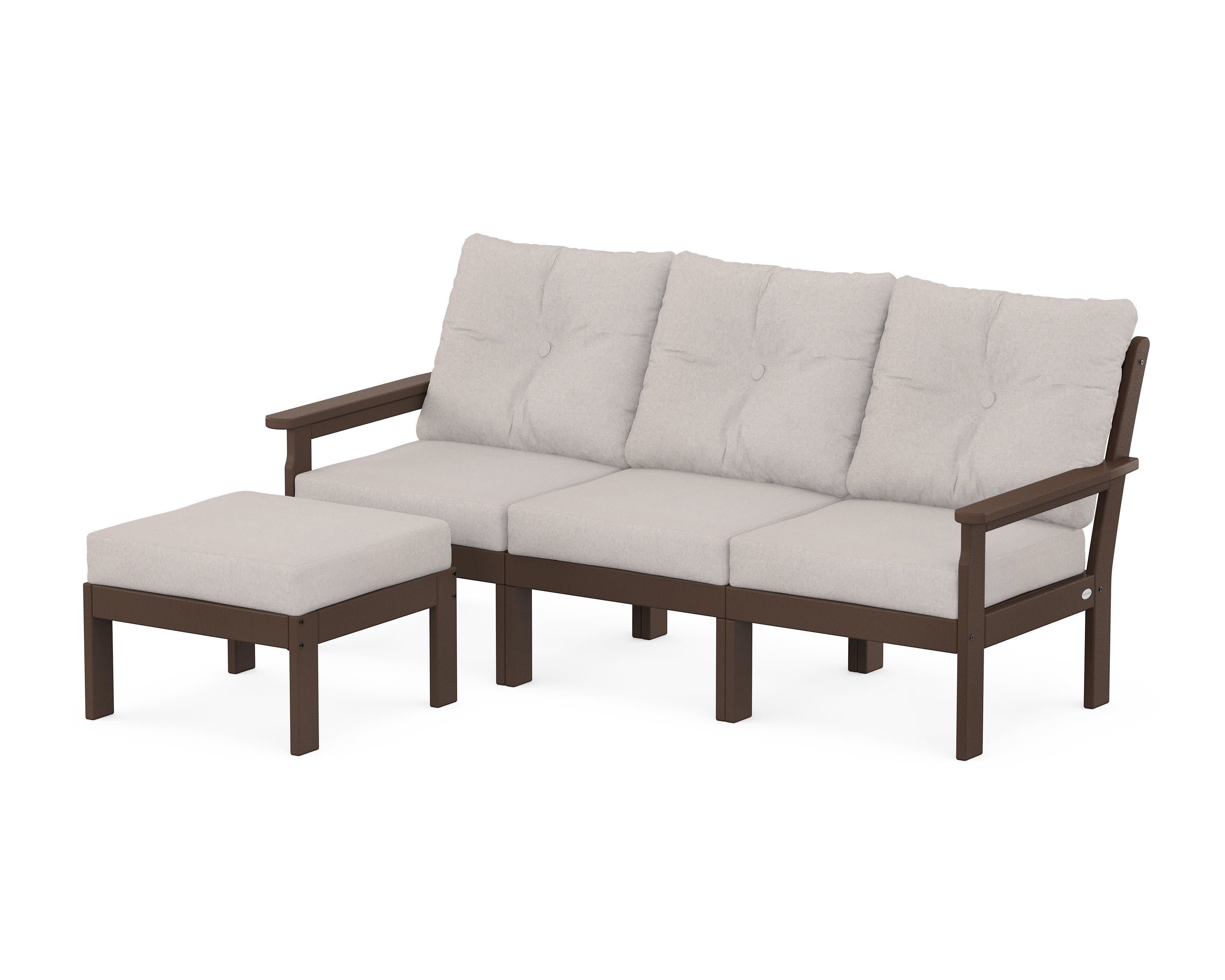 Vineyard 4-Piece Sectional with Ottoman in Mahogany / Dune Burlap