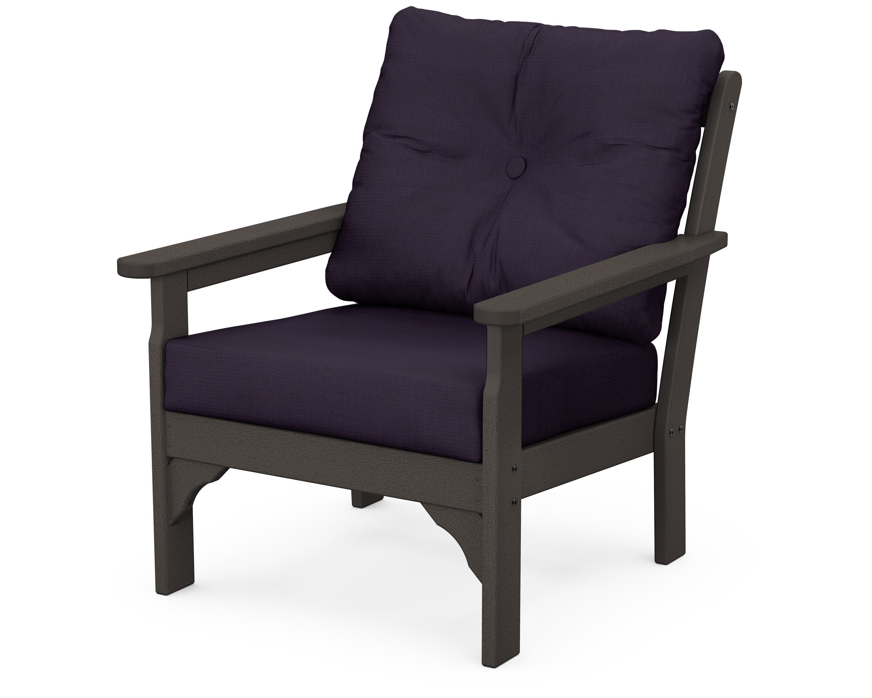 Vineyard Deep Seating Chair in Vintage Coffee / Navy Linen