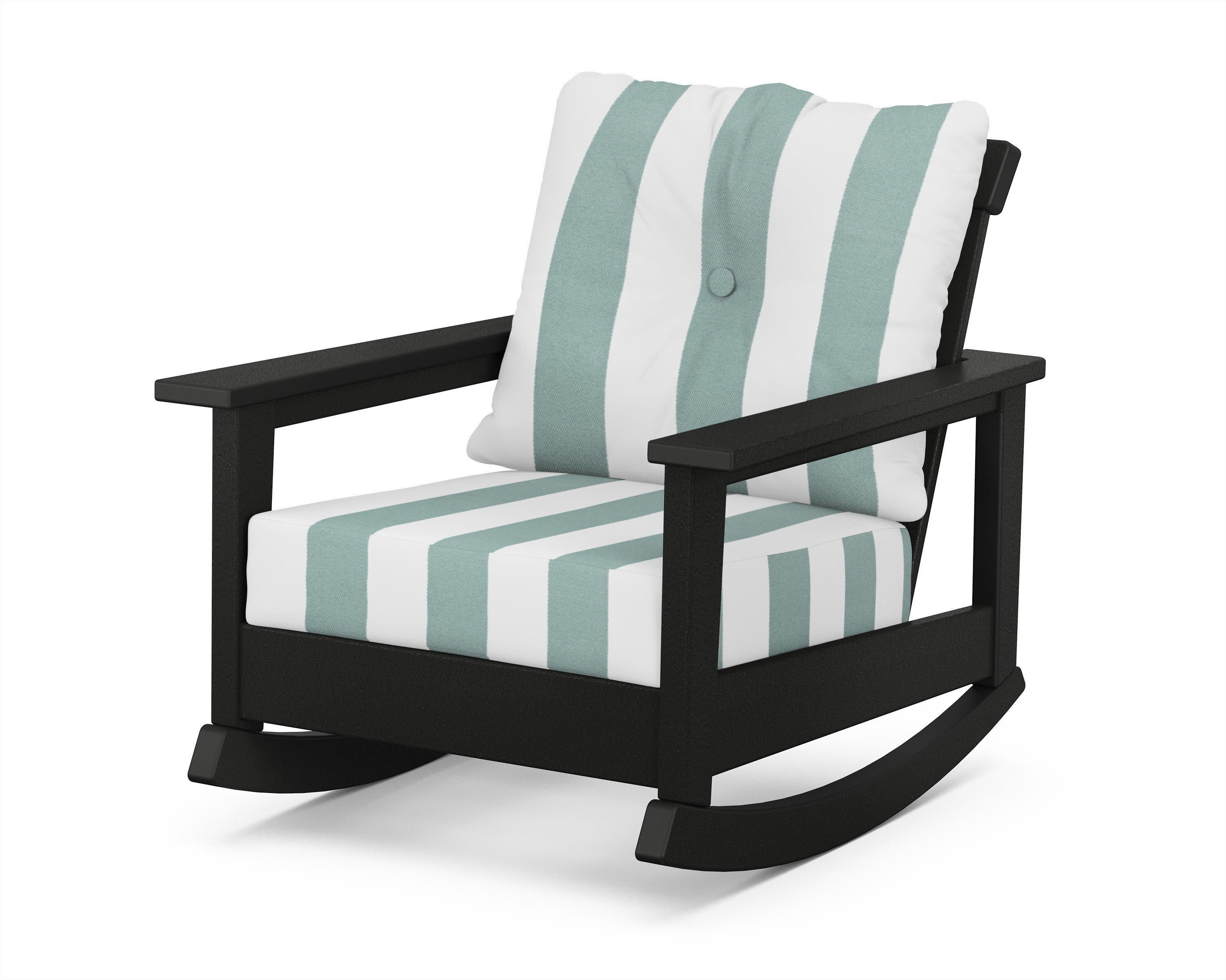 Prescott Deep Seating Rocking Chair in Black / Cabana Stripe Glacier Spa