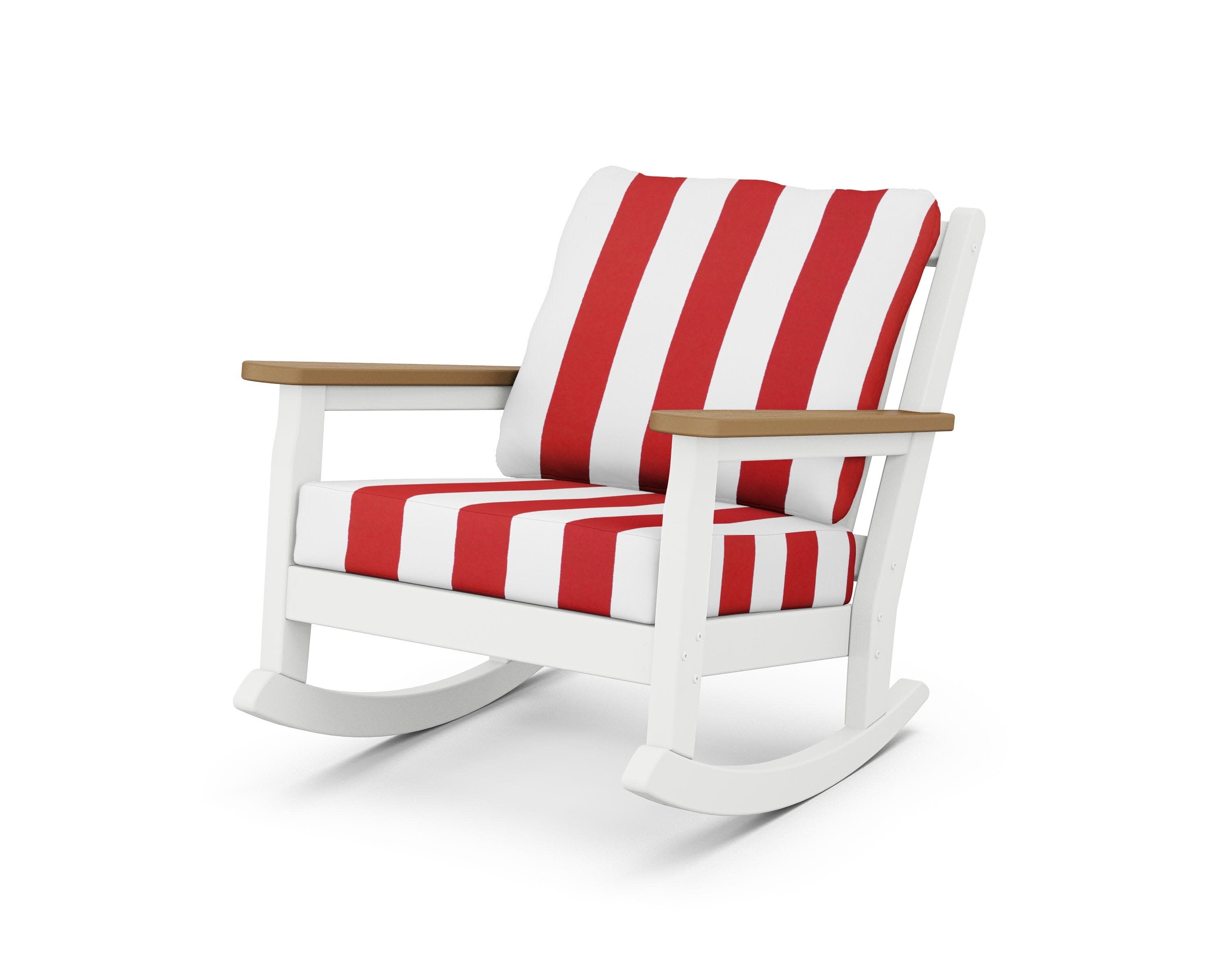 Chippendale Deep Seating Rocking Chair in White / Natural / Cabana Stripe Crimson