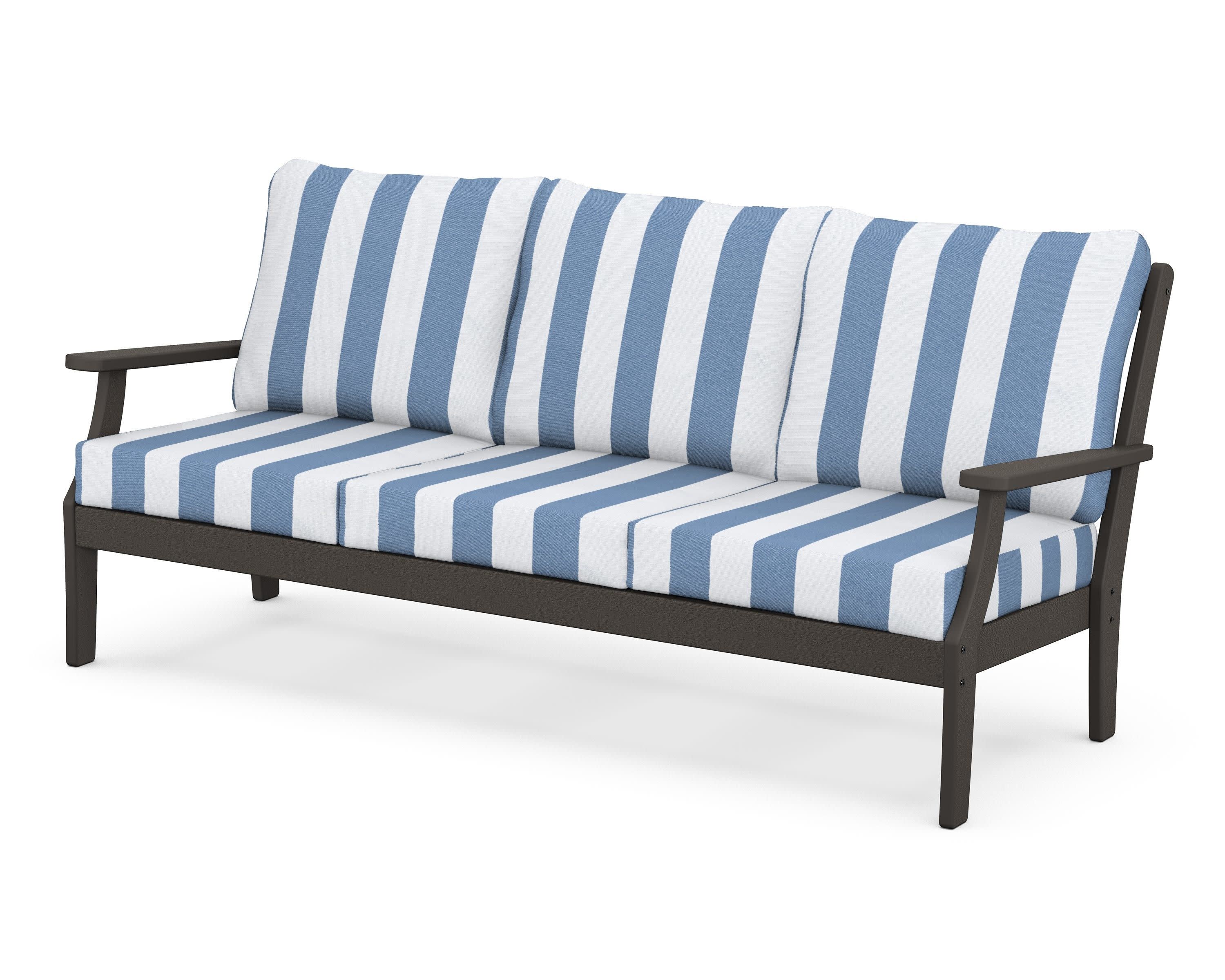 Braxton Deep Seating Sofa in Vintage Coffee / Cabana Stripe Sky Blue