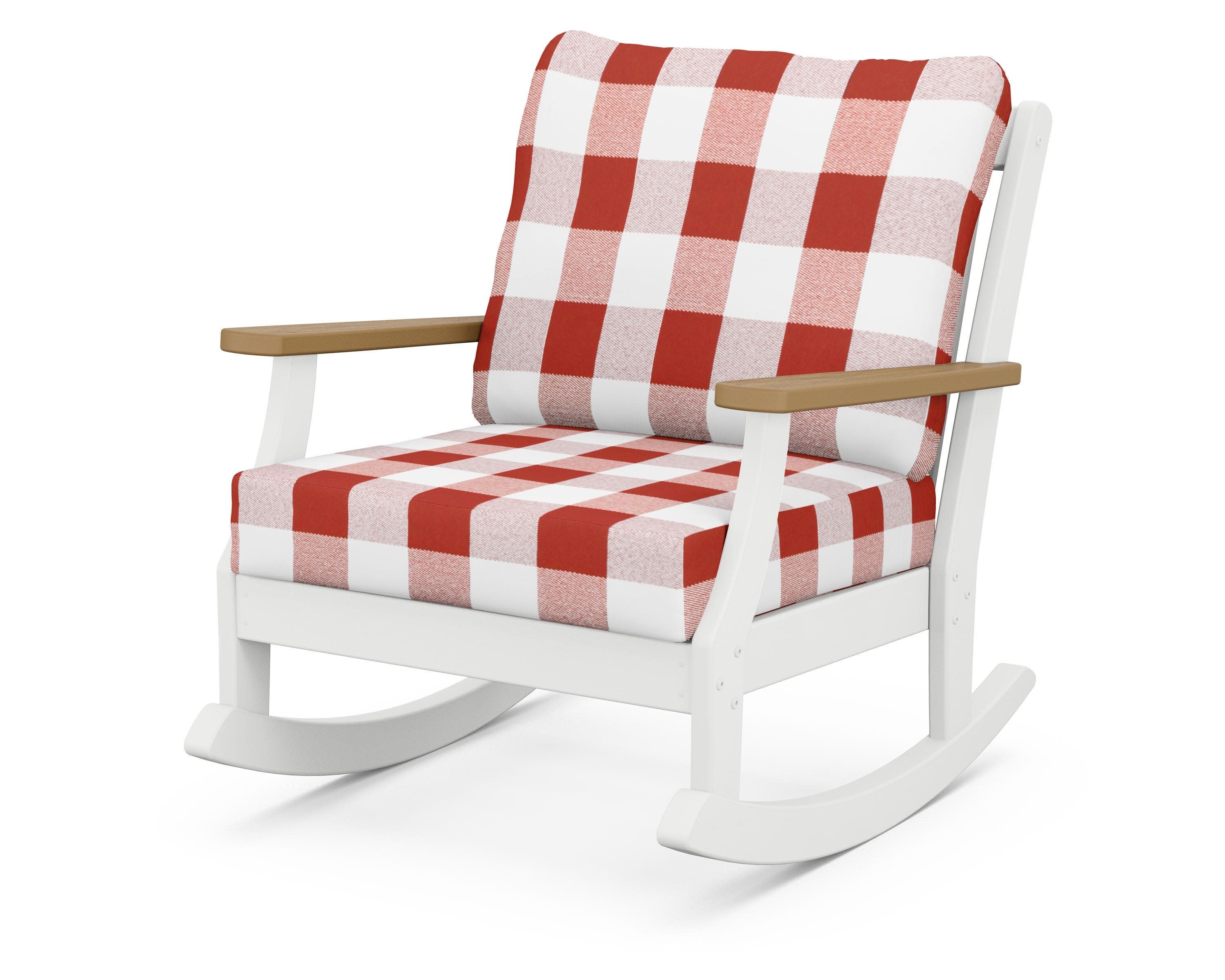 Braxton Deep Seating Rocking Chair in White / Natural / Buffalo Plaid Crimson