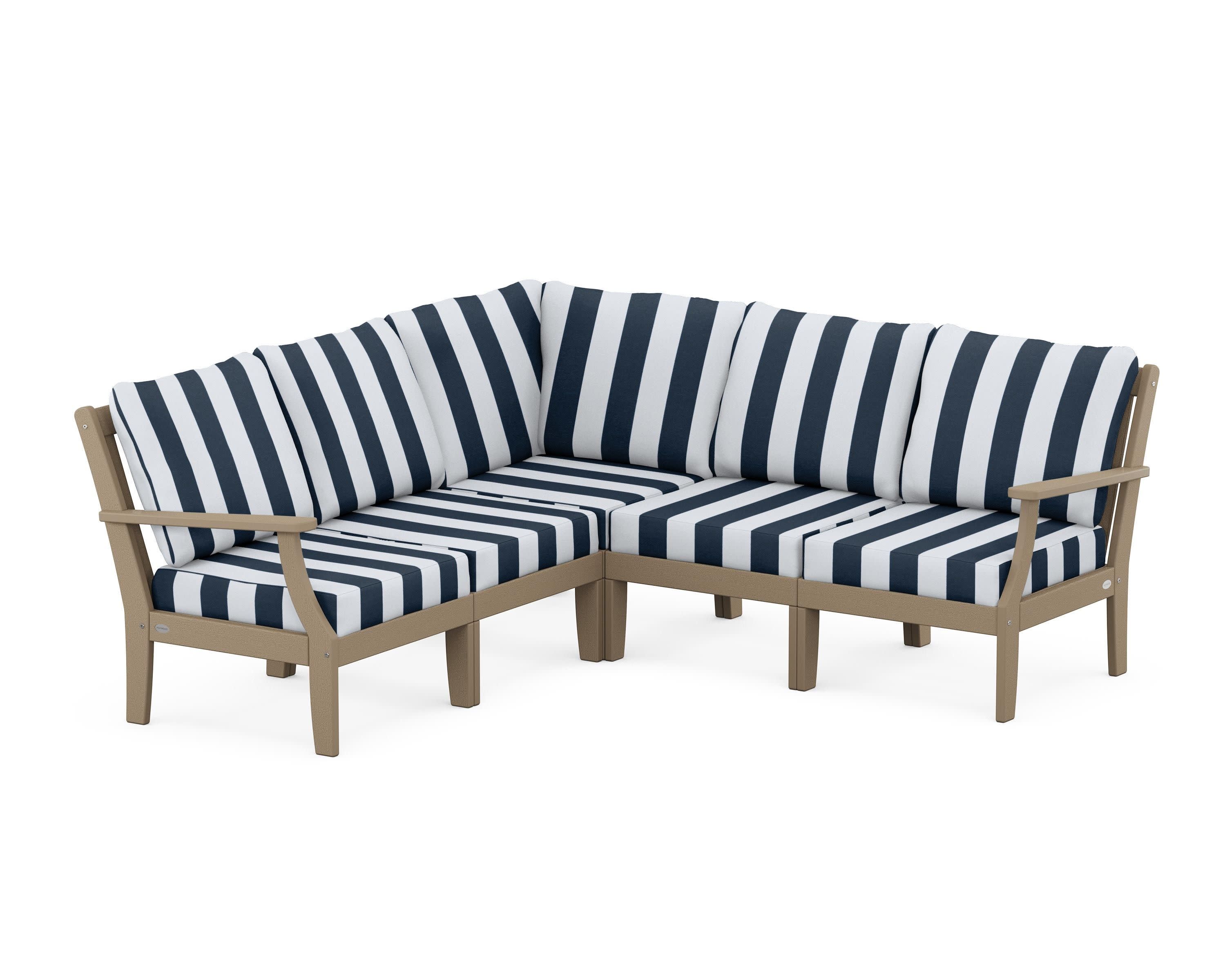 Braxton Modular 5-Piece Deep Seating Set in Vintage Sahara / Cabana Stripe Marine Indigo