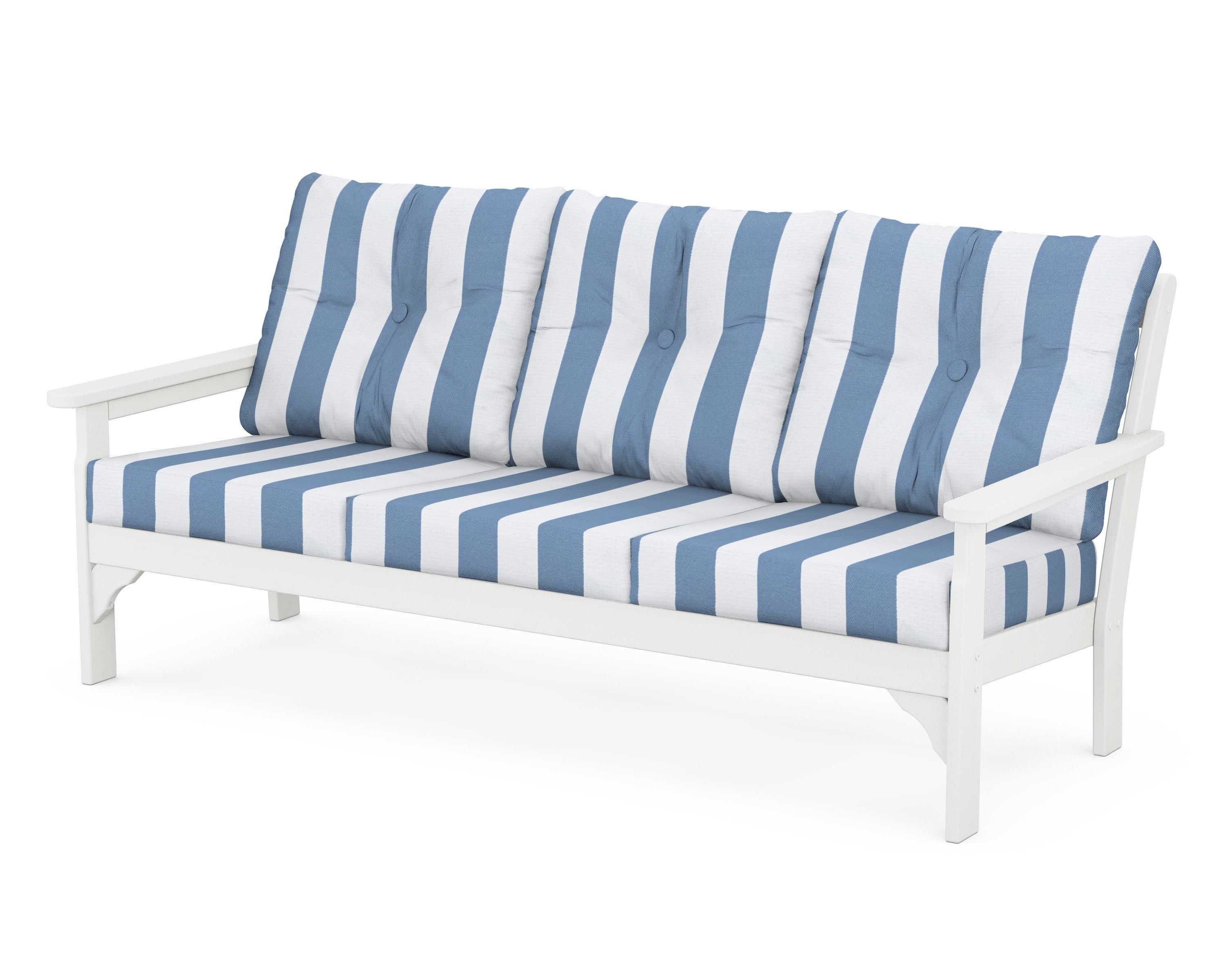 Vineyard Deep Seating Sofa in White / Cabana Stripe Sky Blue